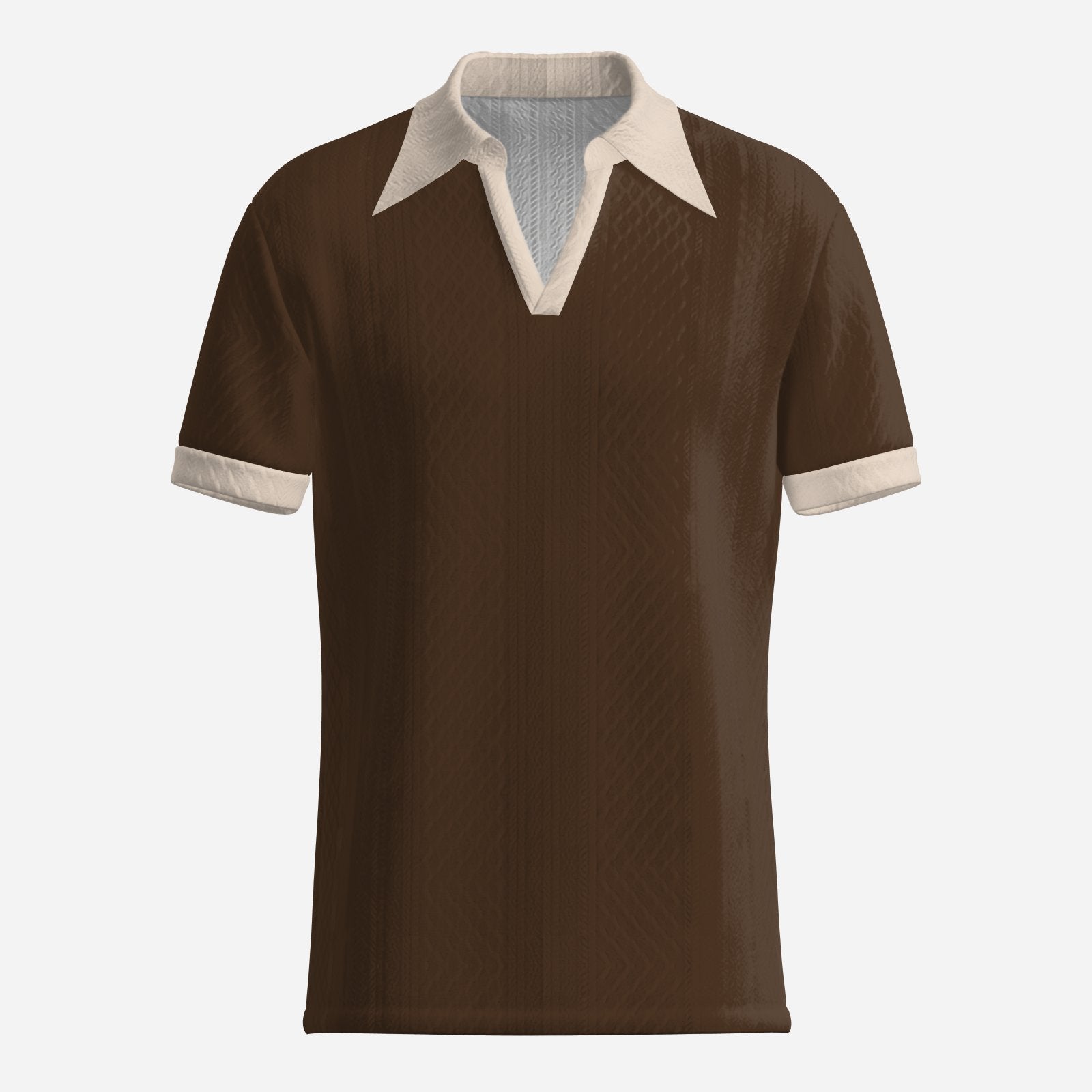 Retro Polo Shirt for Men | 60s 70s Dagger Collar Polo Shirt | Beige Brown Jacquard Knit Polo