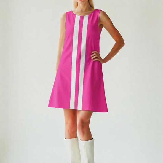 Women's Mod Dress, Hot Pink 60s Style Dress, Sleeveless Tent Mini Dress, Vintage Inspired Go-Go Dress
