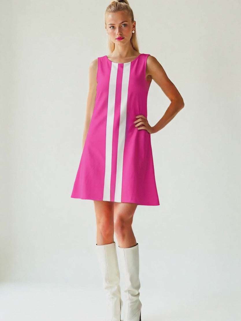 Women's Mod Dress, Hot Pink 60s Style Dress, Sleeveless Tent Mini Dress, Vintage Inspired Go-Go Dress