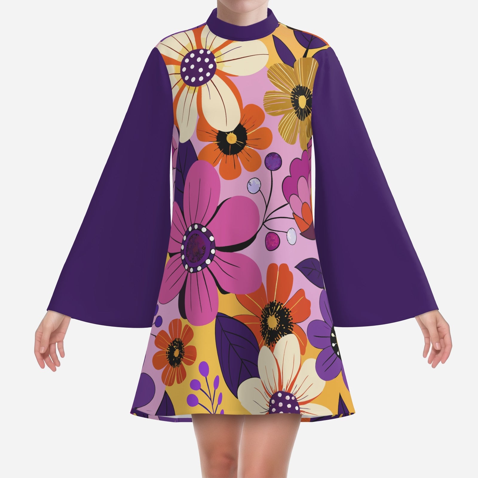 purple tent dress 70s Dress Style | Purple Bell Sleeve Tent Dress