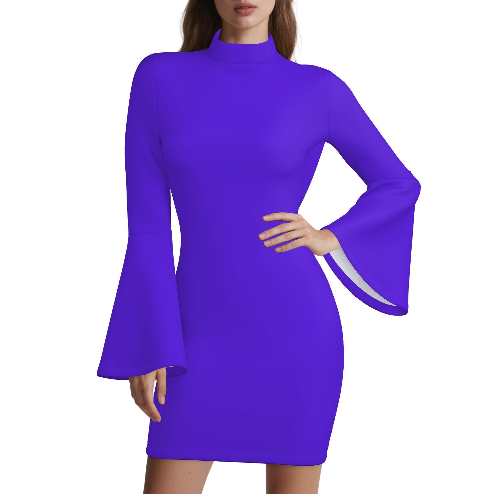 70s Dress Style, Boho Hippie Purple Bell Sleeve Shift Disco Dress Purple / XXXL