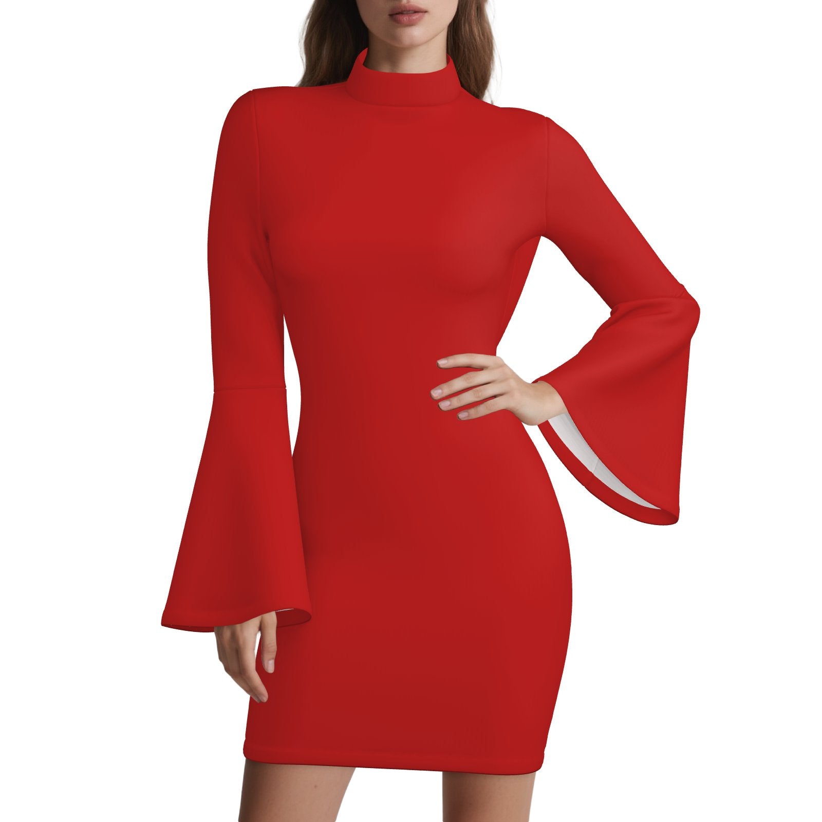 70s Dress Style, Boho Hippie Mini Dress | Red Bell Sleeve Dress, 60s Go Go Dress | Red Turtleneck Dress, Red Shift Dress,Disco Dress