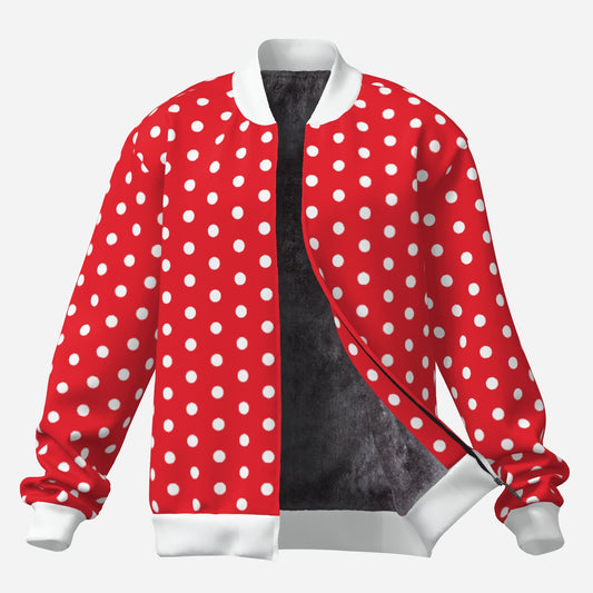 Unisex Red Polka Dot Bomber Jacket | Fleece Lined Retro 50s 60s Jacket