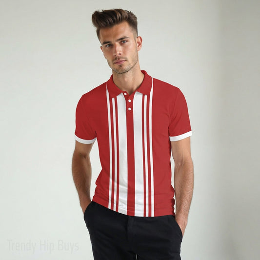 Retro Red Polo Shirt | UPF 50+ Sun Protection Polo | 50s 60s Vintage Style Golf Shirt | Unisex Polo Top | Trendy Hip Buys