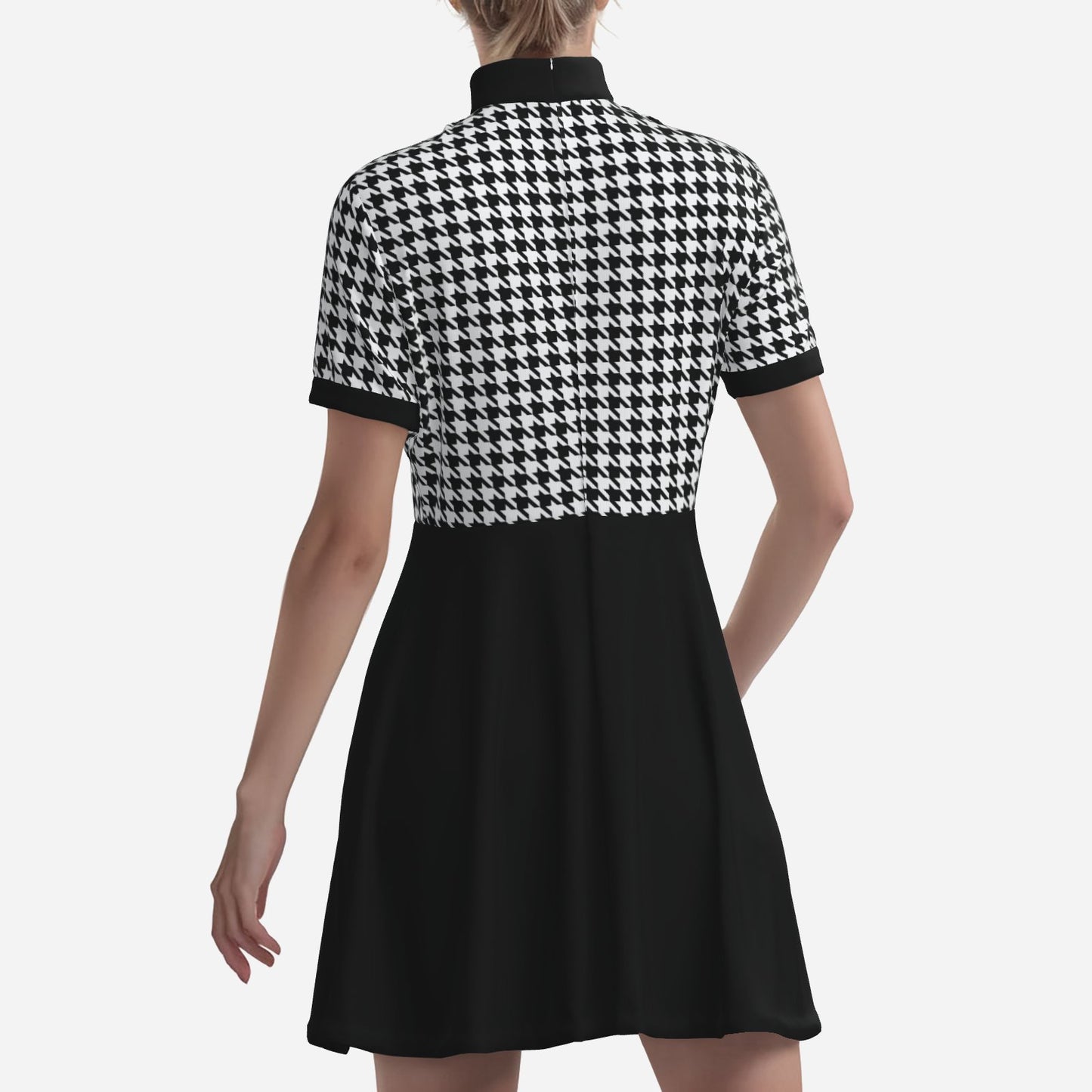 60s Dress Style Black Houndstooth Mod Mini Dress | Retro Turtleneck GoGo Dress | 60s Inspired Dress