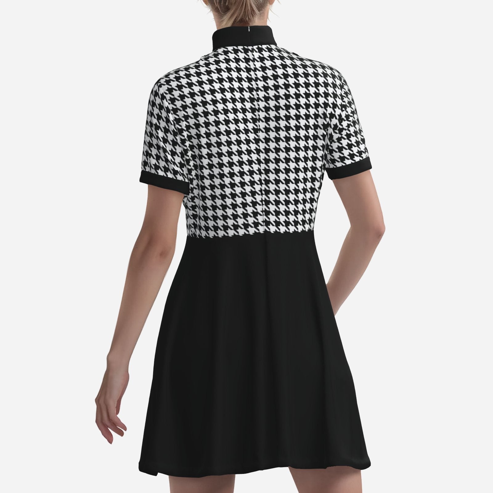 60s Dress Style Black Houndstooth Mod Mini Dress | Retro Turtleneck GoGo Dress | 60s Inspired Dress