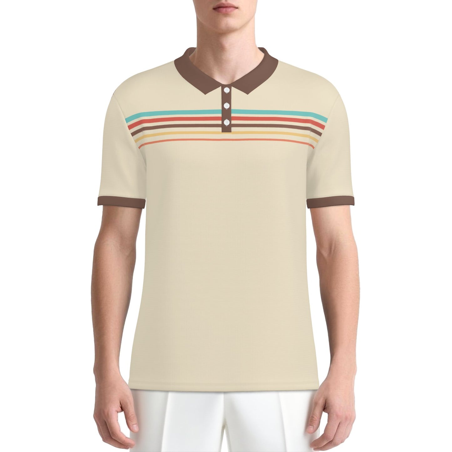 Retro Beige Stripe Polo Shirt | UPF 50+ Sun Protection Unisex Polo | 70s 80s Vintage Golf Shirt