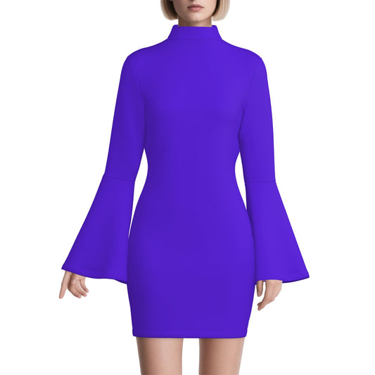 70s Dress Style, Boho Hippie Purple Bell Sleeve Shift Disco Dress 