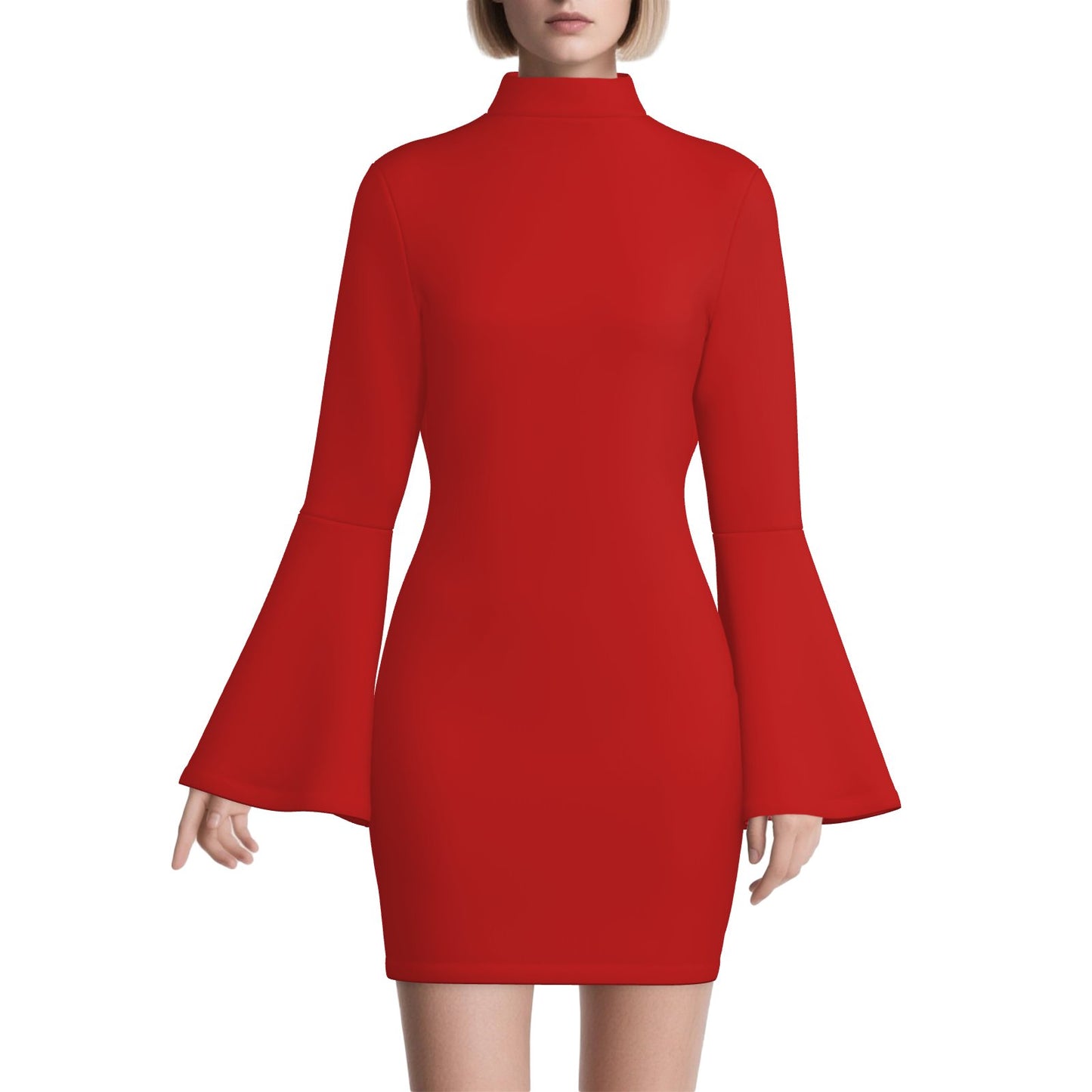 70s Dress Style, Boho Hippie Mini Dress | Red Bell Sleeve Dress, 60s Go Go Dress | Red Turtleneck Dress, Red Shift Dress,Disco Dress