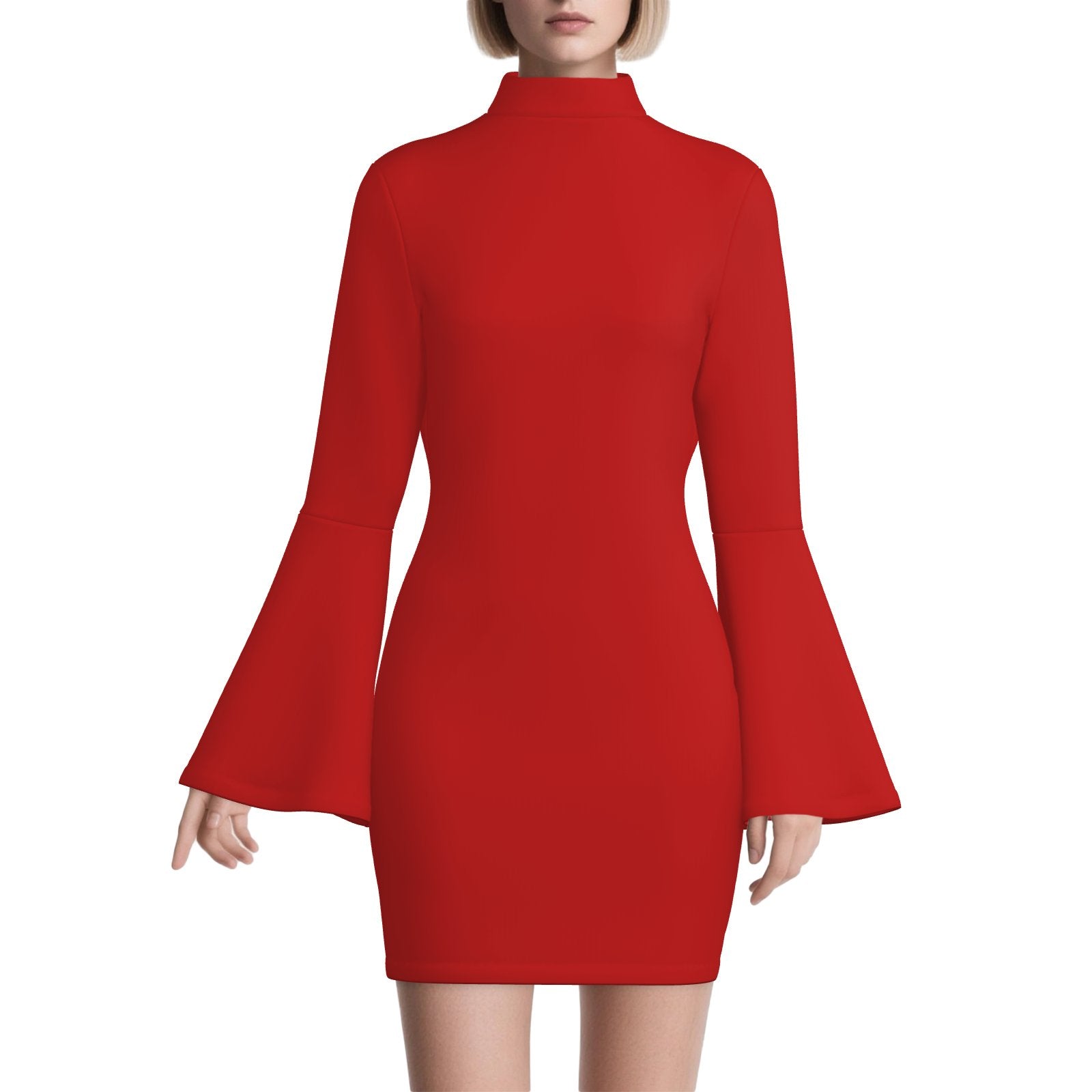 70s Dress Style, Boho Hippie Mini Dress | Red Bell Sleeve Dress, 60s Go Go Dress | Red Turtleneck Dress, Red Shift Dress,Disco Dress