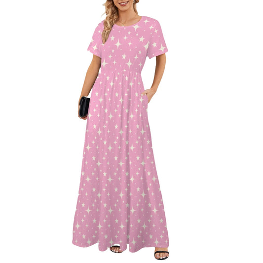 Women's Pink Beige Sparkle Summer Maxi Dress