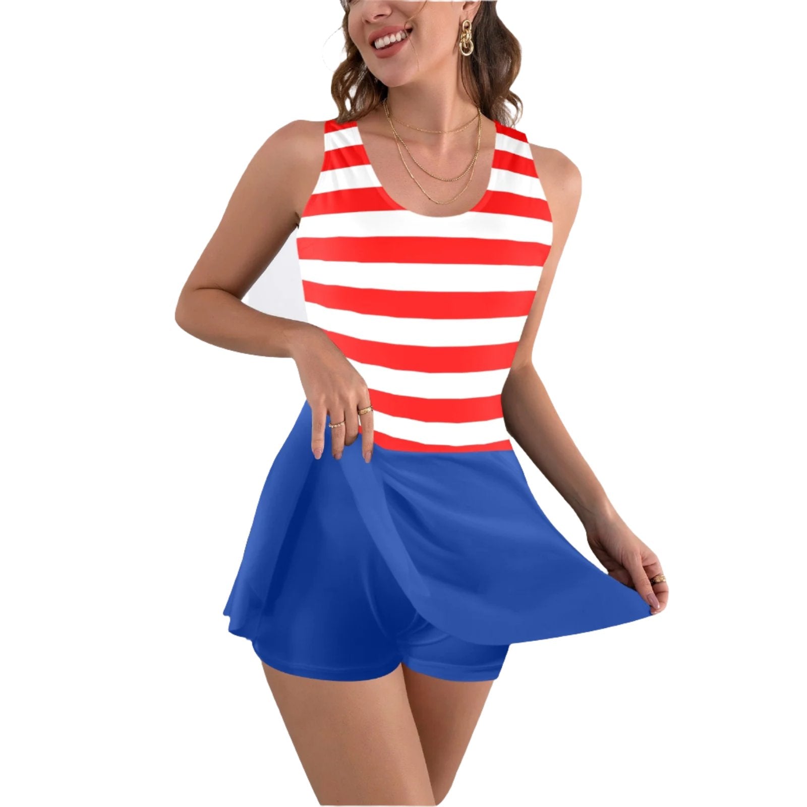 Nautical Red Stripe Skirt Swimsuit