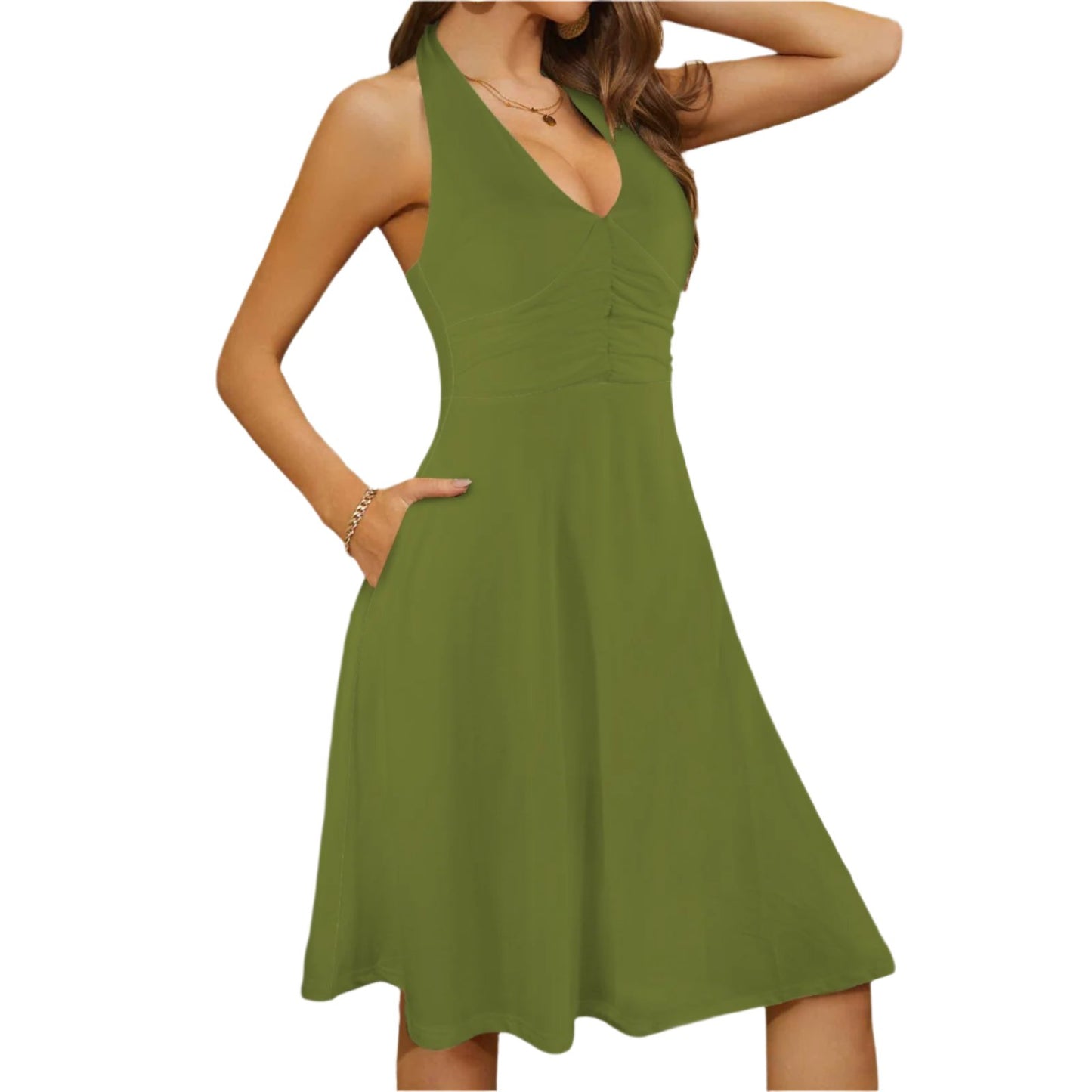 Olive Green Halter Dress