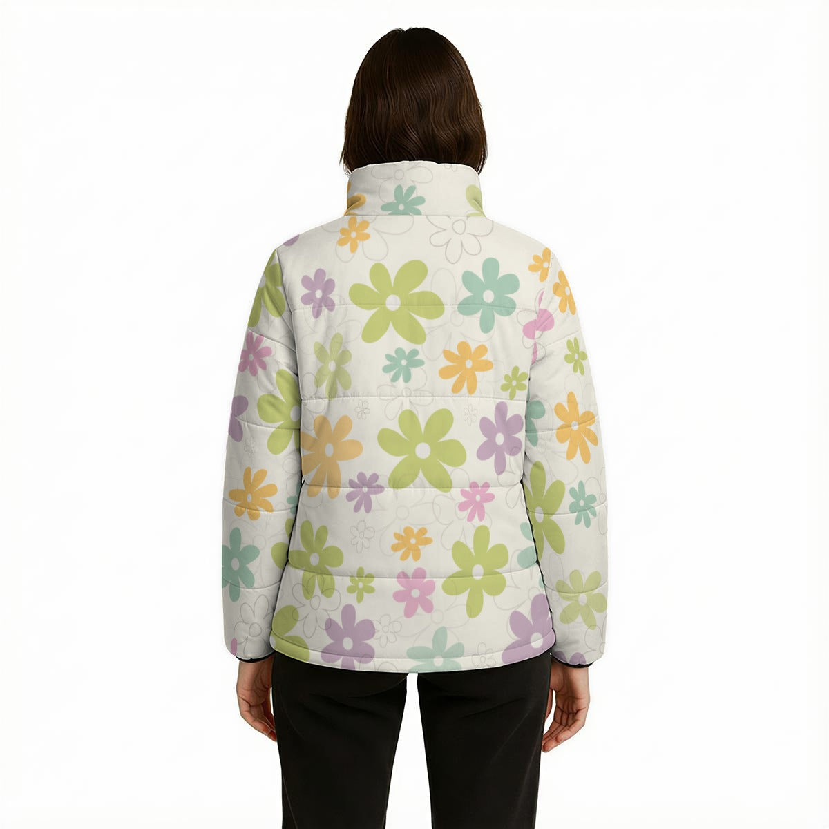 Women’s Mod 60s Puffer Jacket | Retro Floral Cotton Filled Winter Jacket | Vintage Inspired Coat