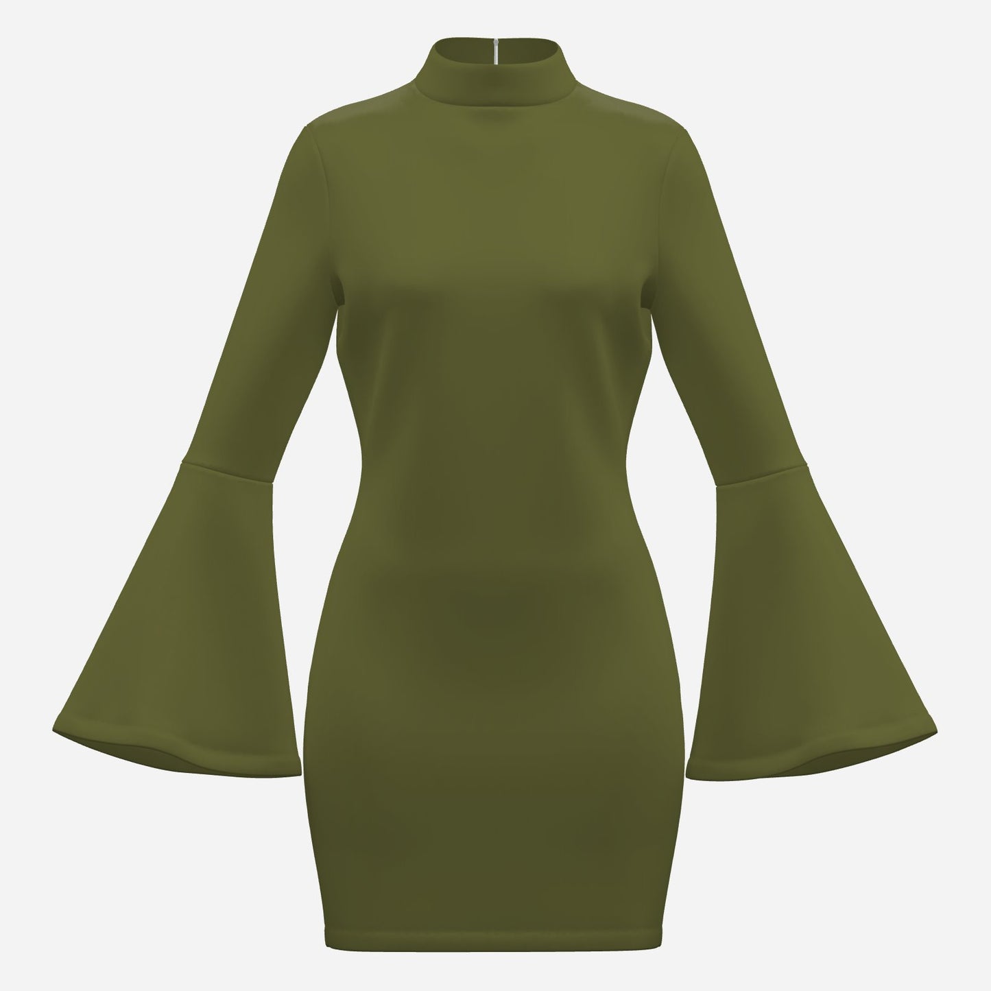 Women's 60s 70s Dress Style, 60s Style Mini Dress | Olive Green Bell Sleeve Dress, Go Go Dress | Green Turtleneck Dress,Green Shift Dress