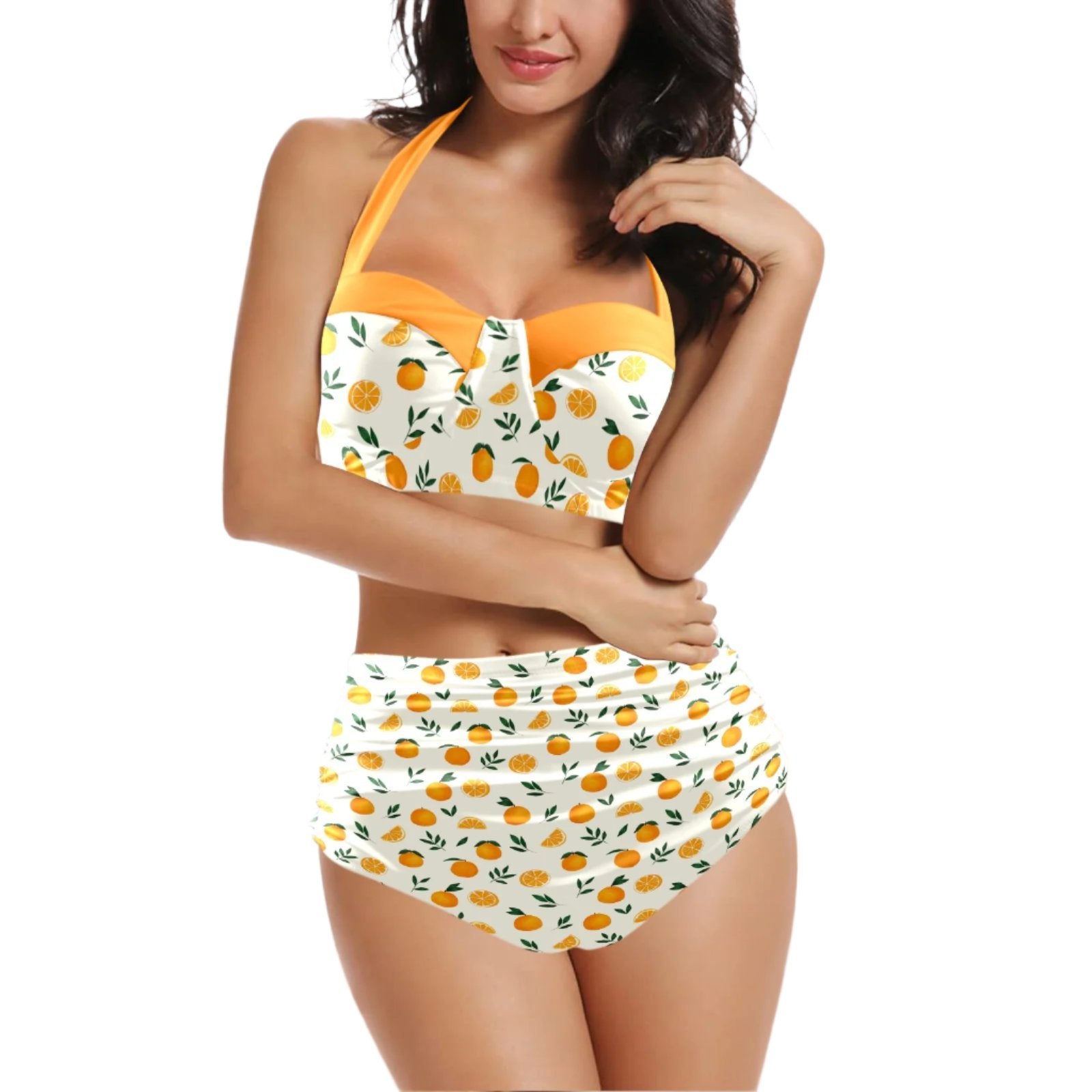 Pin Up orange Halter High Waist Swimsuit