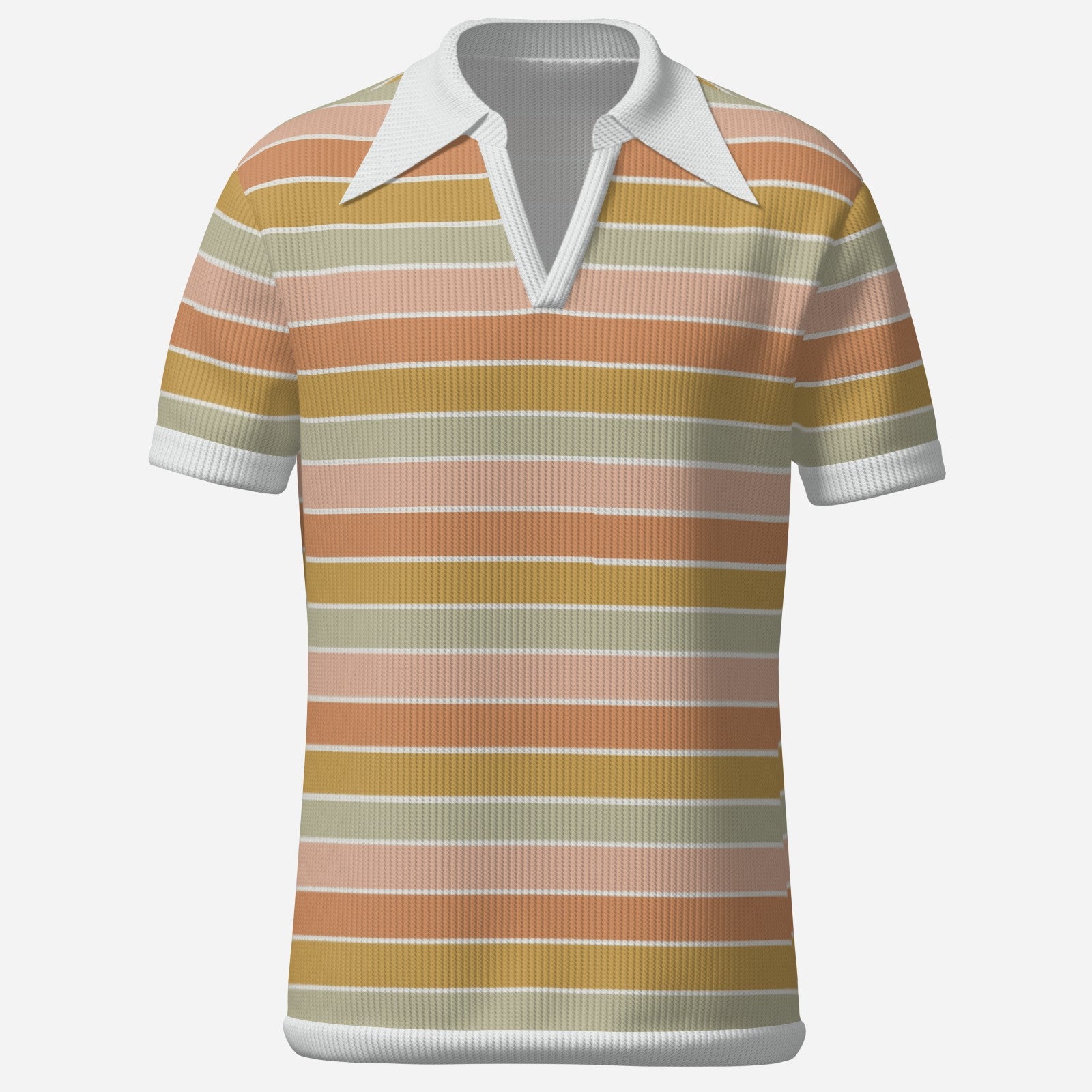 Retro Polo Shirt | 70s Multicolor Stripe Polo Shirt | Wing Collar Ribbed Knit Shirt | Vintage 70s Knit Polo
