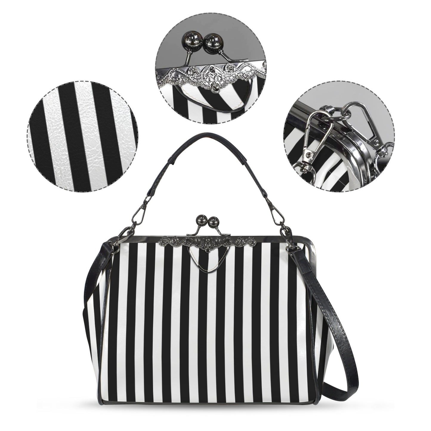 Retro 60s Black and White Stripe Handbag | Vintage Clasp Purse | Mod Crossbody Bag | Trendy Hip Buys