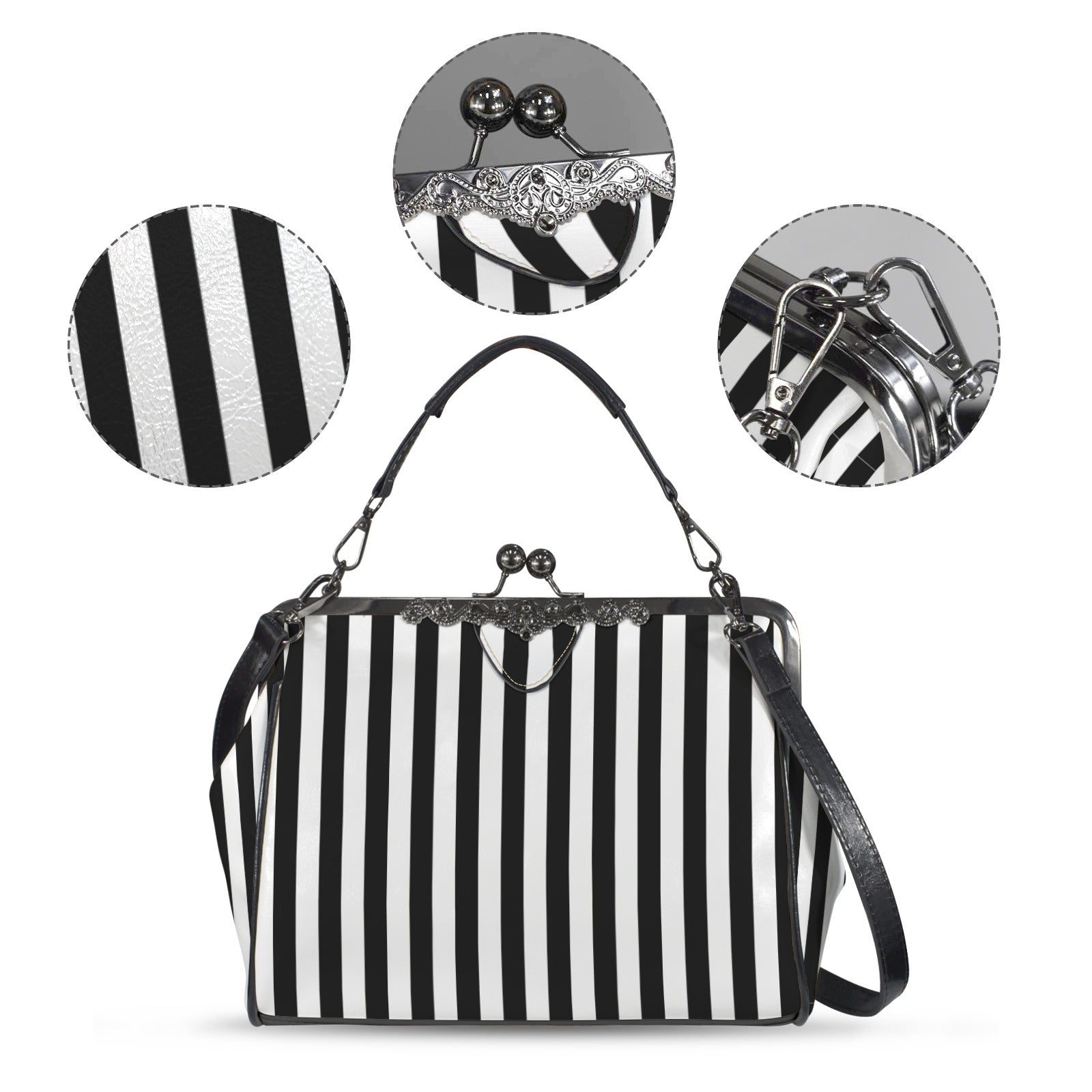 Retro 60s Black and White Stripe Handbag | Vintage Clasp Purse | Mod Crossbody Bag | Trendy Hip Buys