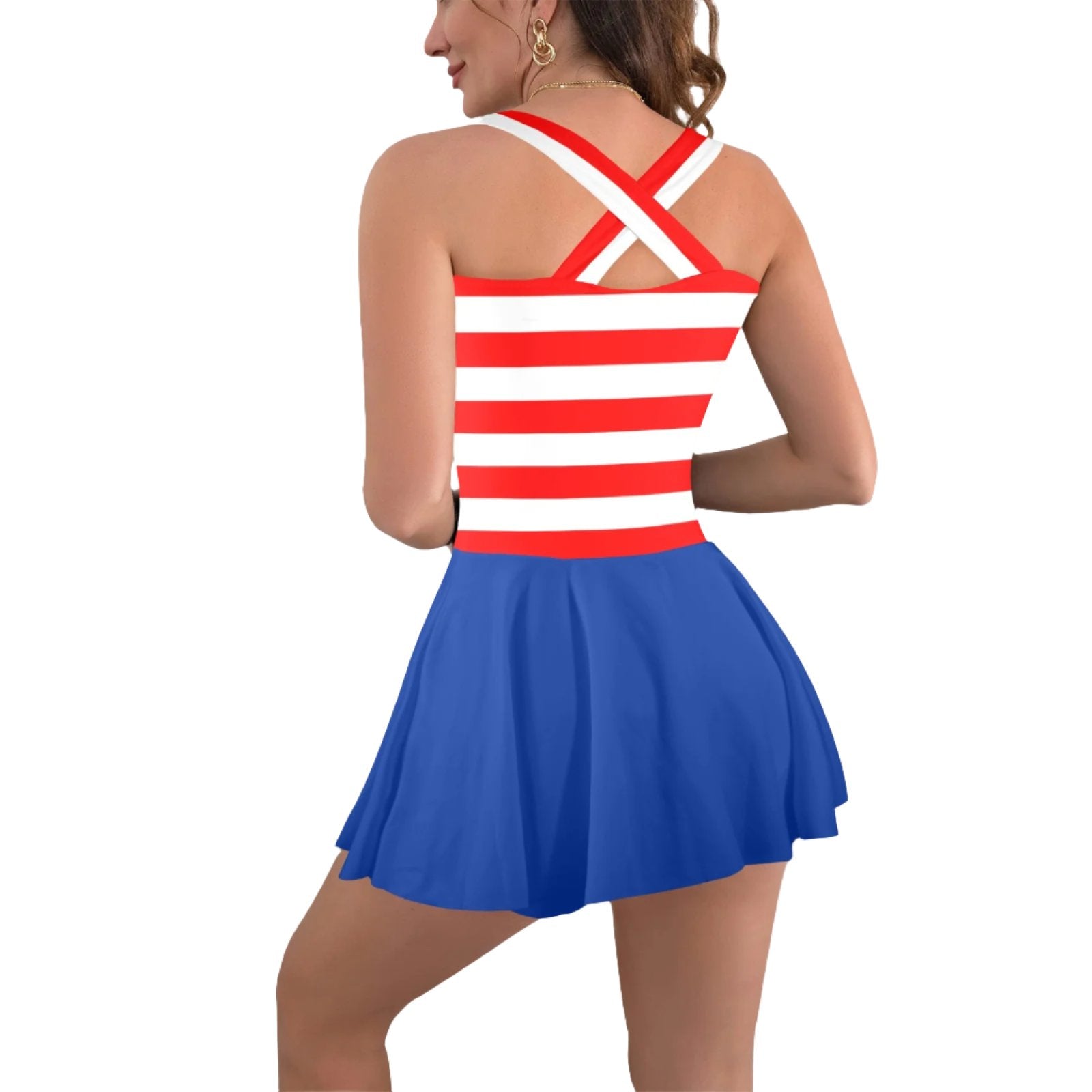 Nautical Red Stripe Skirt Swimsuit