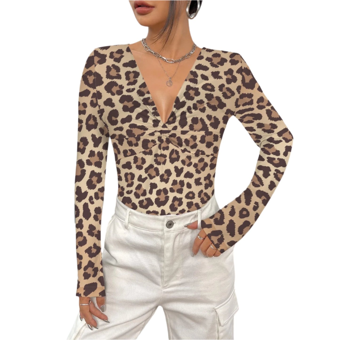 Women's Leopard Print Ruche Top