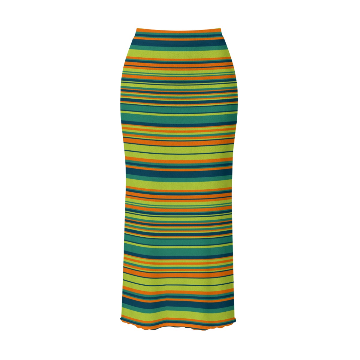 Women's Sheer Retro Green Stripe Two-Piece Set, 70s Inspired Turtleneck Crop Top & Maxi Skirt, Funky Vacation Outfit