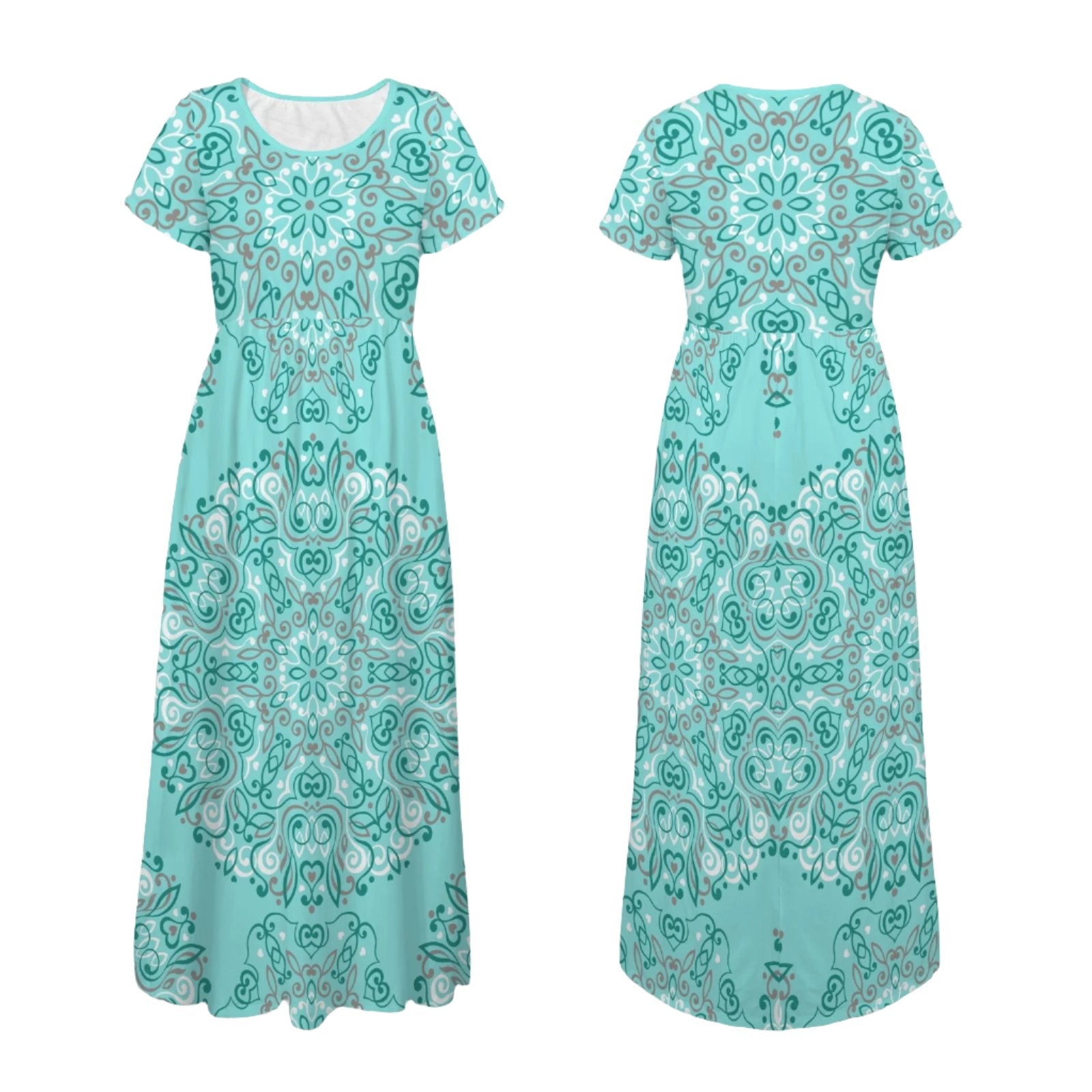 Women's Turquoise Floral Boho Maxi Dress