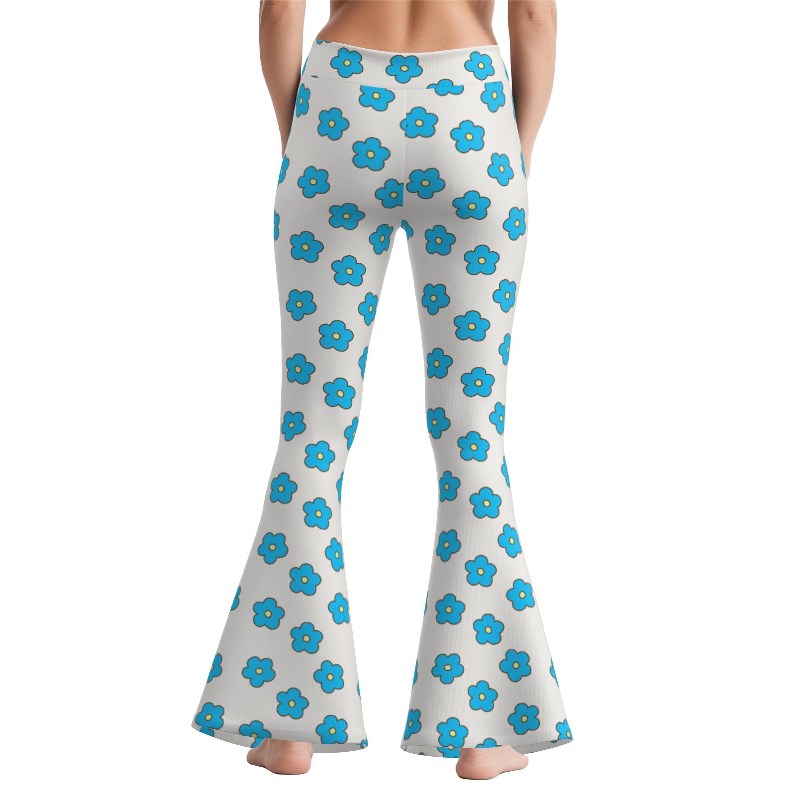 70s Turquoise Bell Bottom Pants | Retro Wide Leg Yoga Pants | Turquoise Floral Vintage Flare Leggings Women 