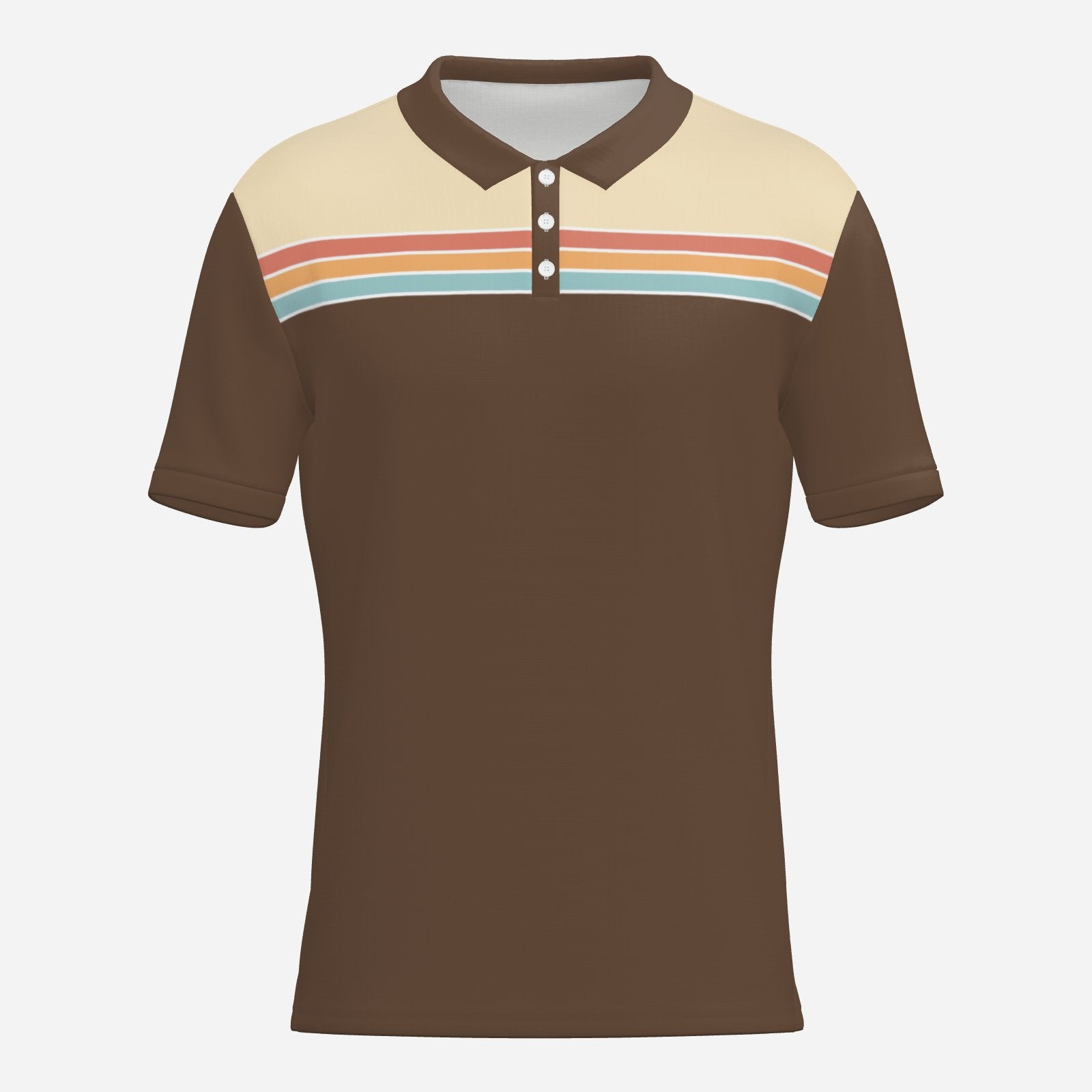 70s Brown Stripe Polo Shirt | UPF 50+ Sun Protection Unisex Polo | Retro Vintage Golf Shirt