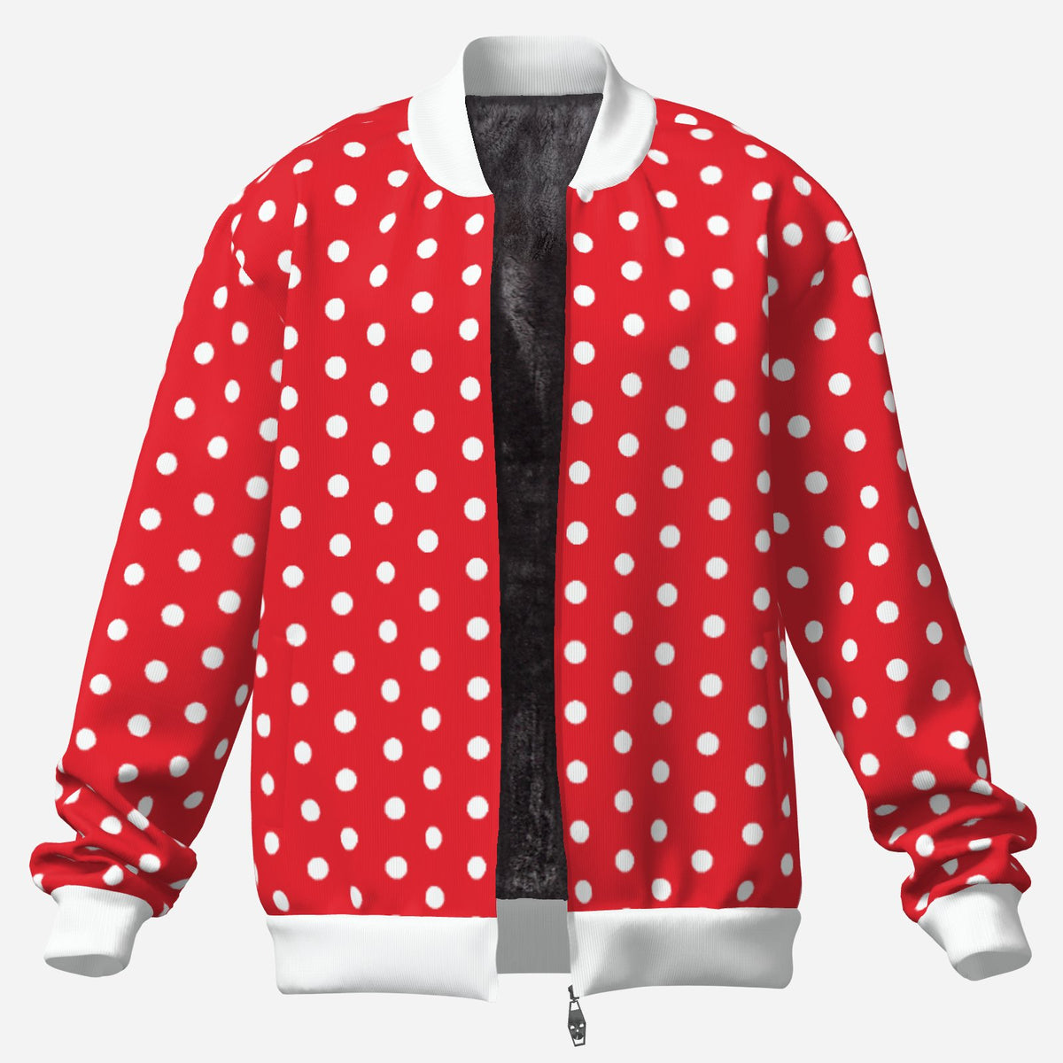 Unisex Red Polka Dot Bomber Jacket | Fleece Lined Retro 50s 60s Jacket