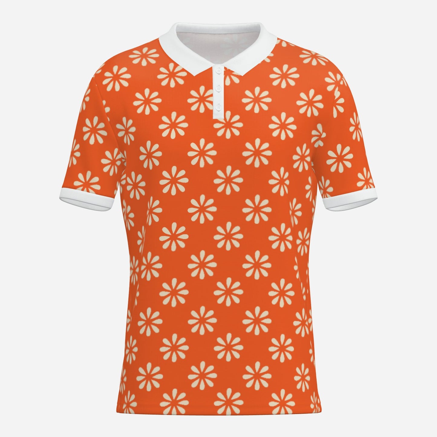 Retro Orange Floral Polo Shirt | UPF 50+ Sun Protection Unisex Polo | Vintage 60s 70s Mod Golf Shirt