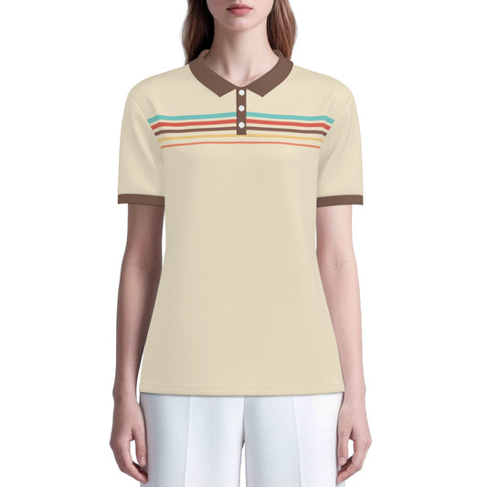 Retro Beige Stripe Polo Shirt | UPF 50+ Sun Protection Unisex Polo | 70s 80s Vintage Golf Shirt
