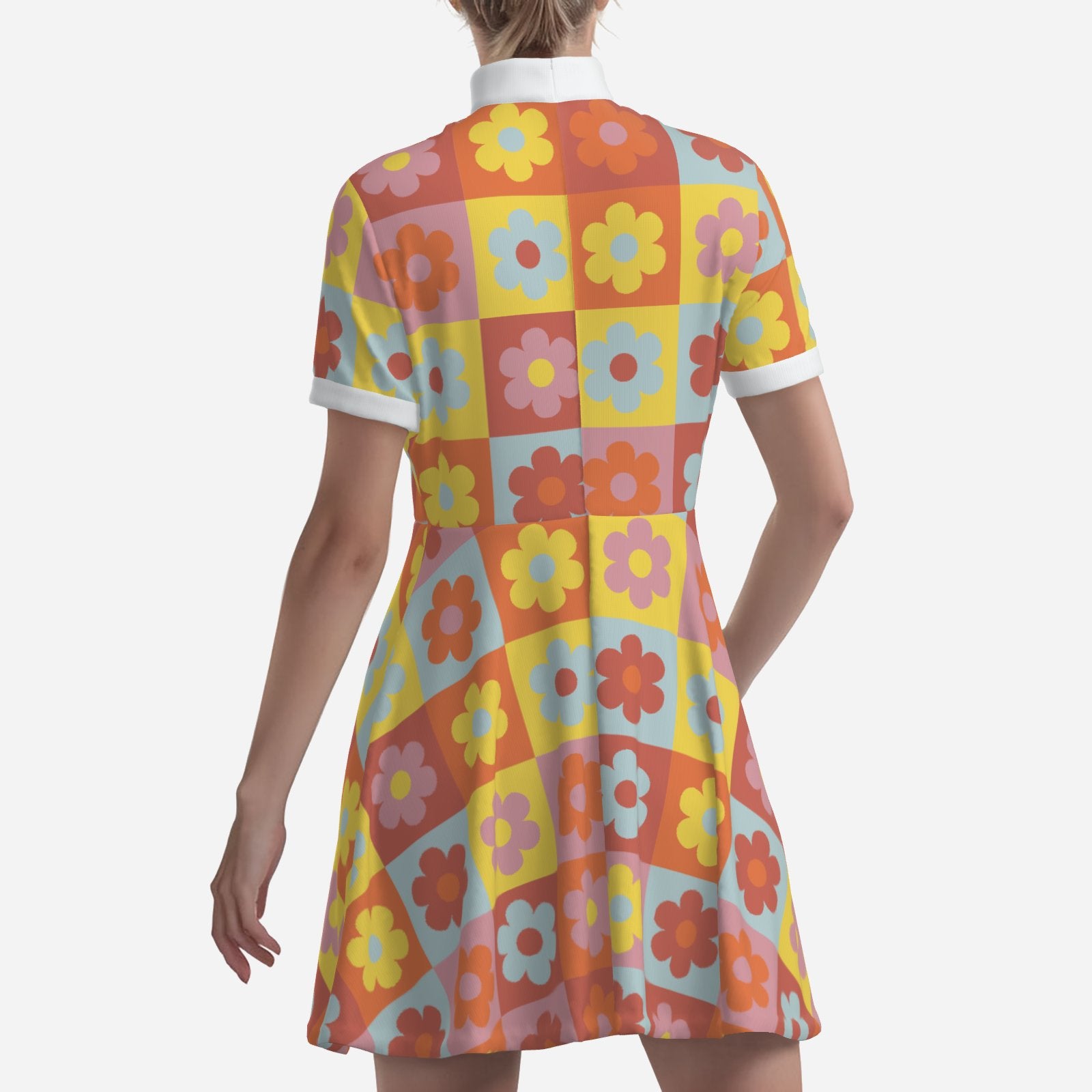 60s Floral Mod Mini Dress Retro Turtleneck A-Line GoGo Dress Multicolor / 5XL