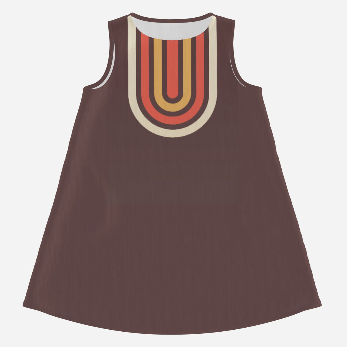 Women's 60s Mod Brown Tent Mini Dress Space Age Geometric Print Sleeveless Boat Neck Retro Go Go Dress