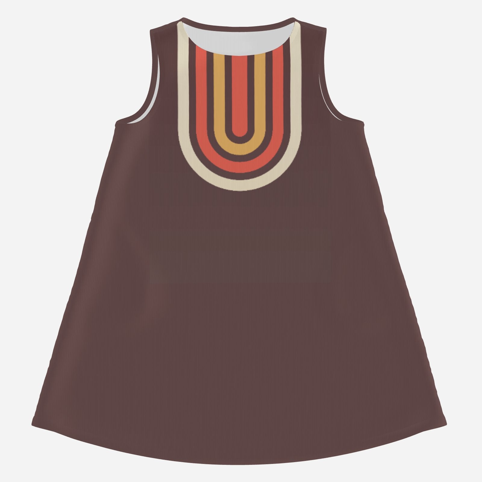 Women's 60s Mod Brown Tent Mini Dress Space Age Geometric Print Sleeveless Boat Neck Retro Go Go Dress