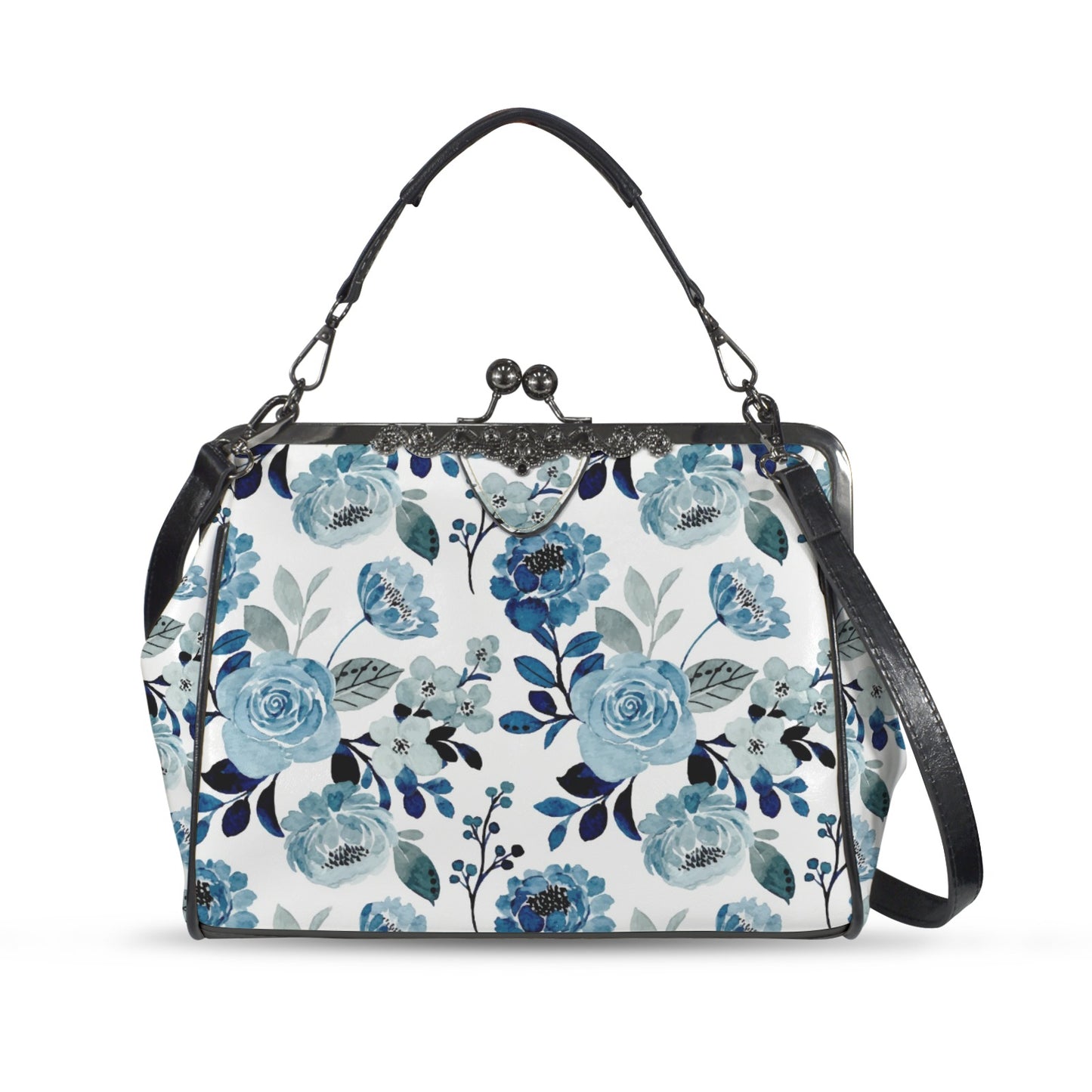 Retro 60s Handbag | Vintage Inspired Romantic Blue Rose Purse | Blue Floral Handbag