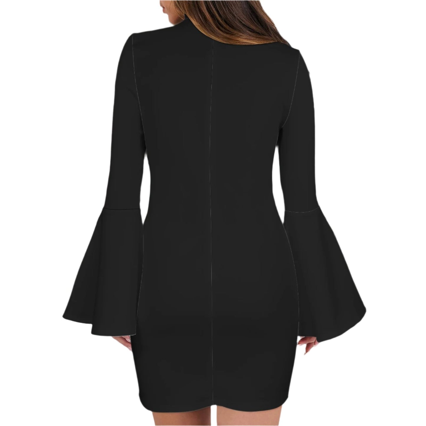 70S Bell Sleeve Black Turtle neck Shift mini Dress