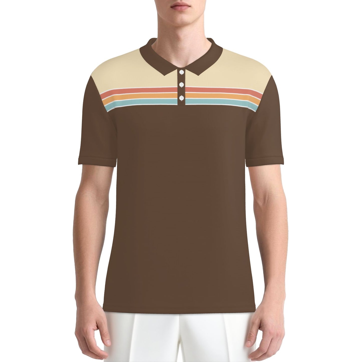 70s Brown Stripe Polo Shirt | UPF 50+ Sun Protection Unisex Polo | Retro Vintage Golf Shirt