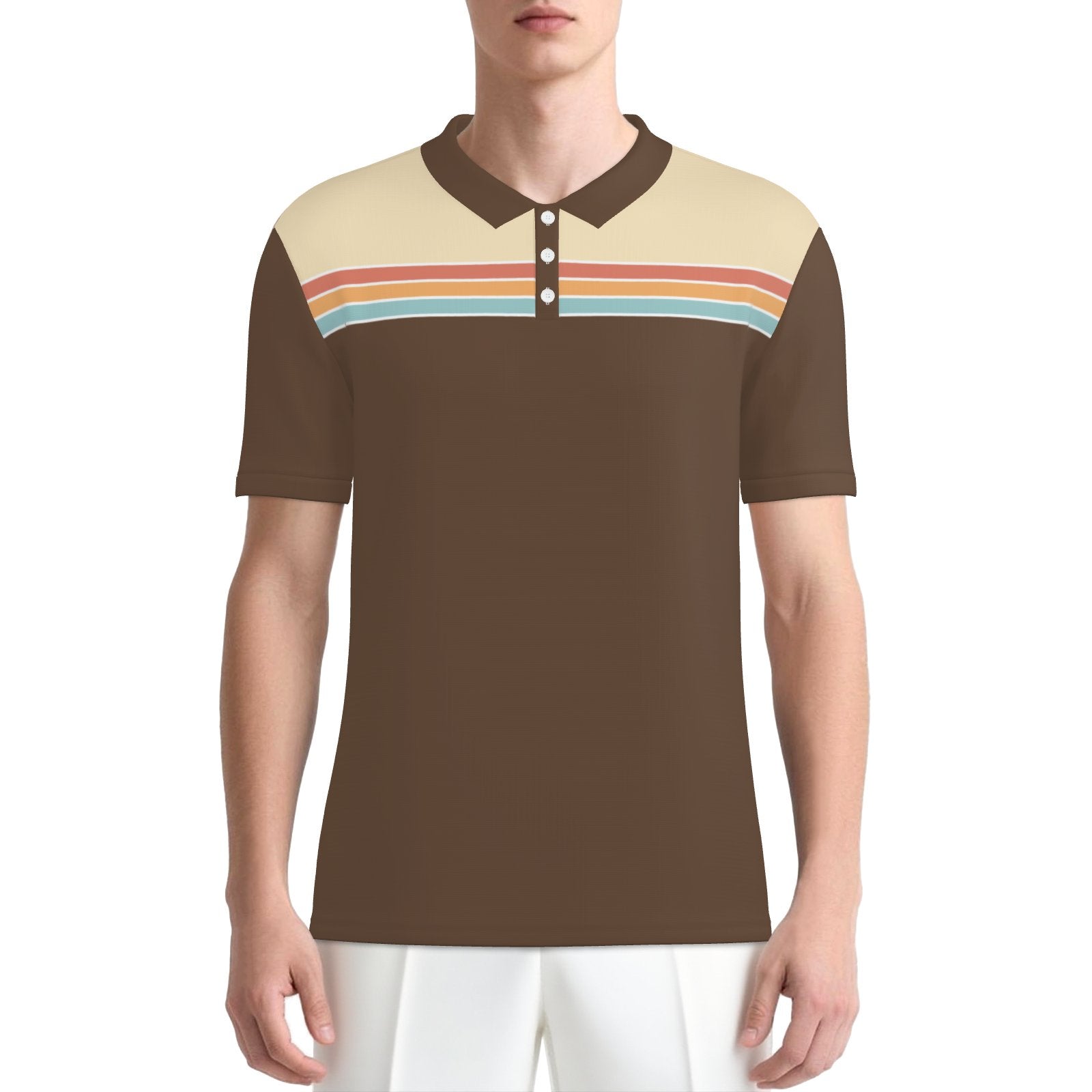 70s Brown Stripe Polo Shirt | UPF 50+ Sun Protection Unisex Polo | Retro Vintage Golf Shirt