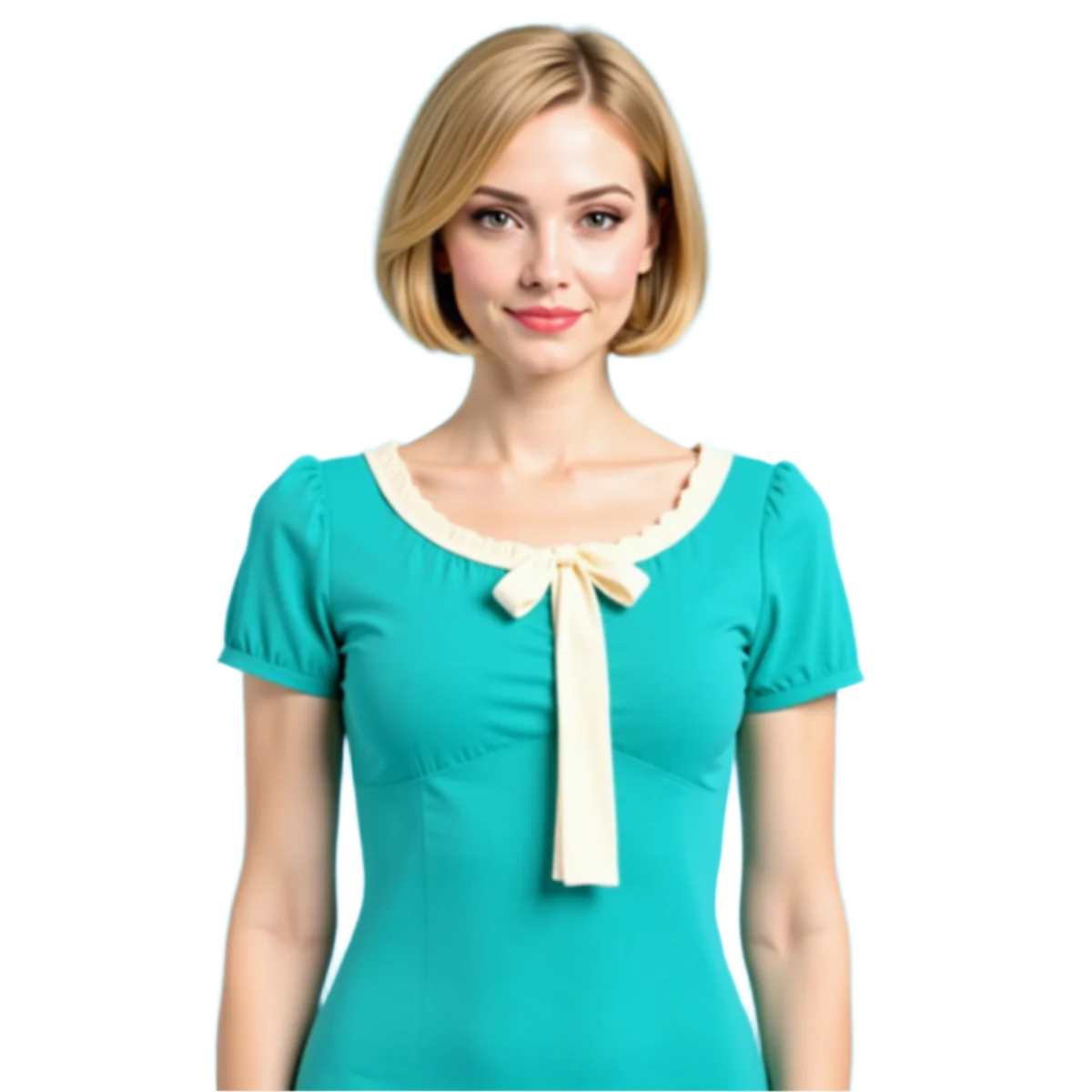 Turquoise Babydoll Blouse – Vintage 40s Style Top | Turquoise Bow Tie Blouse for Women 