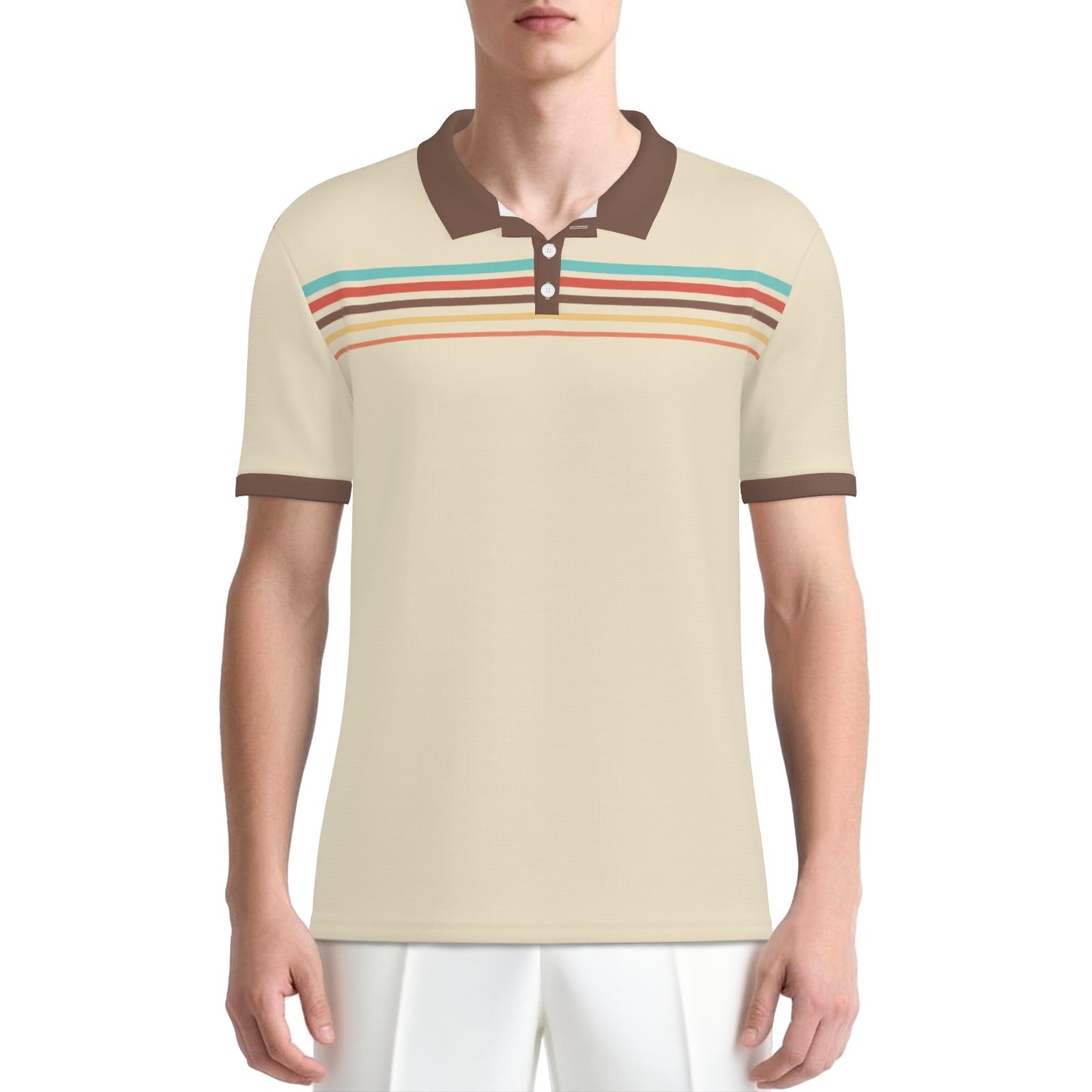 Retro Beige Stripe Polo Shirt | UPF 50+ Sun Protection Unisex Polo | 70s 80s Vintage Golf Shirt
