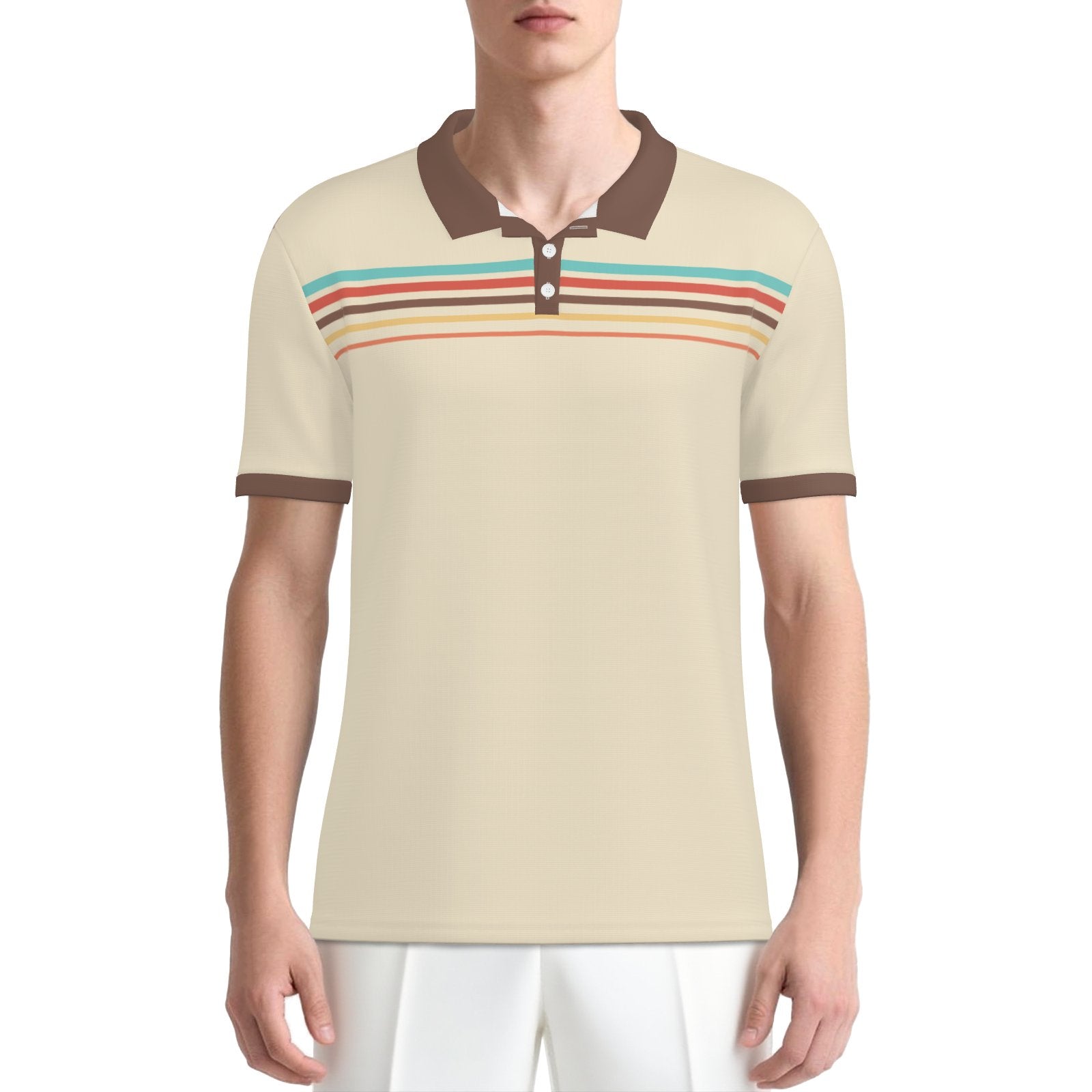 Retro Beige Stripe Polo Shirt | UPF 50+ Sun Protection Unisex Polo | 70s 80s Vintage Golf Shirt