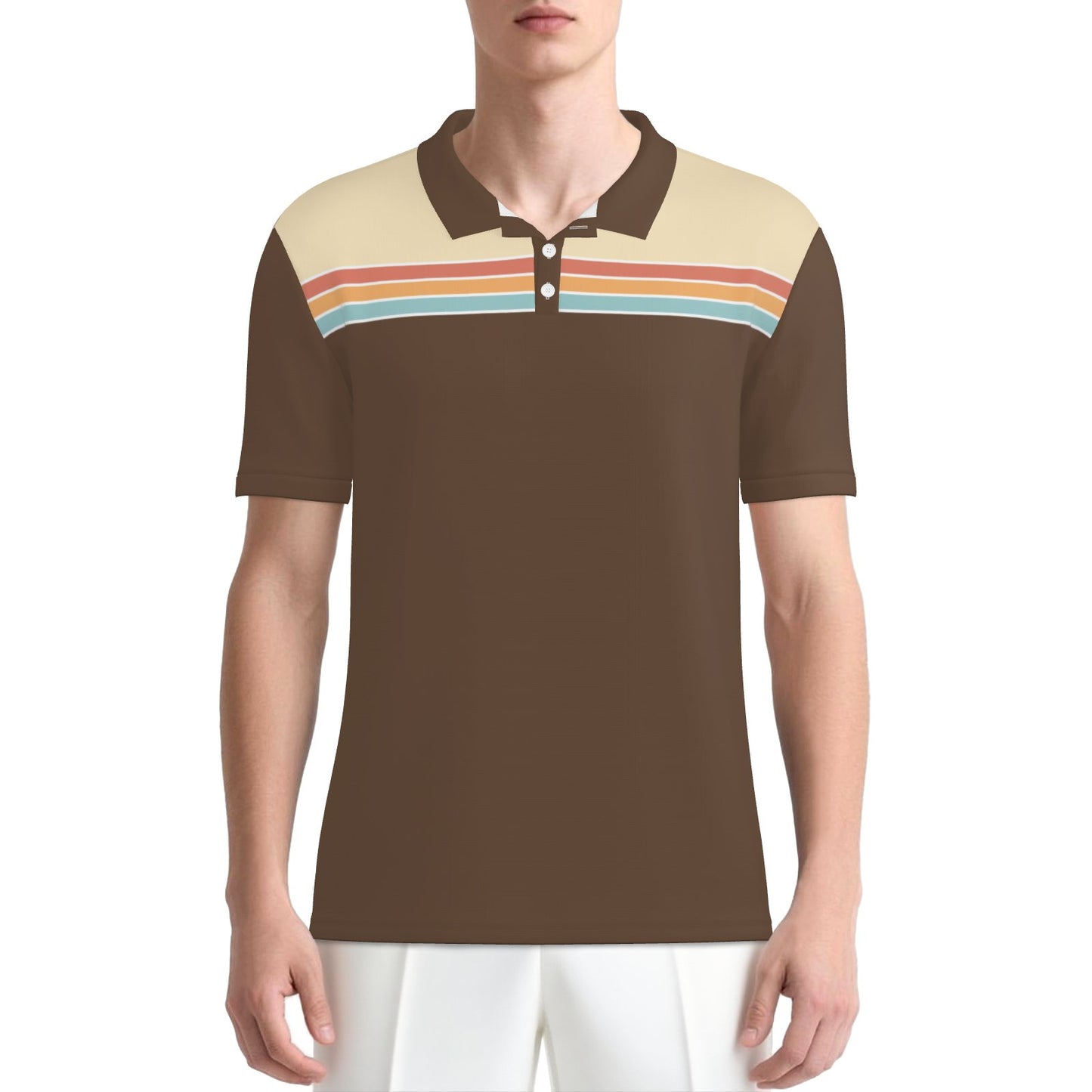 70s Brown Stripe Polo Shirt | UPF 50+ Sun Protection Unisex Polo | Retro Vintage Golf Shirt