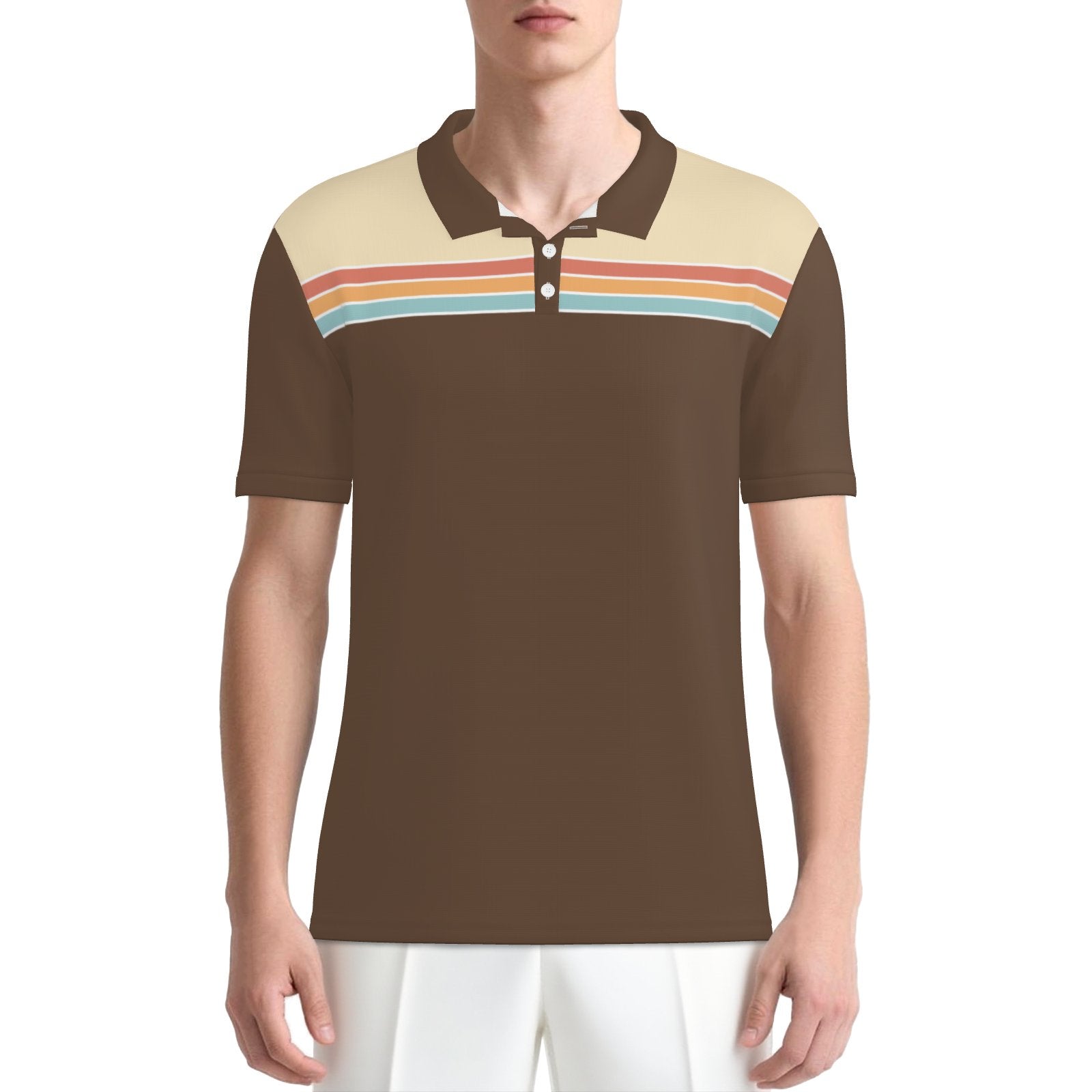70s Brown Stripe Polo Shirt | UPF 50+ Sun Protection Unisex Polo | Retro Vintage Golf Shirt
