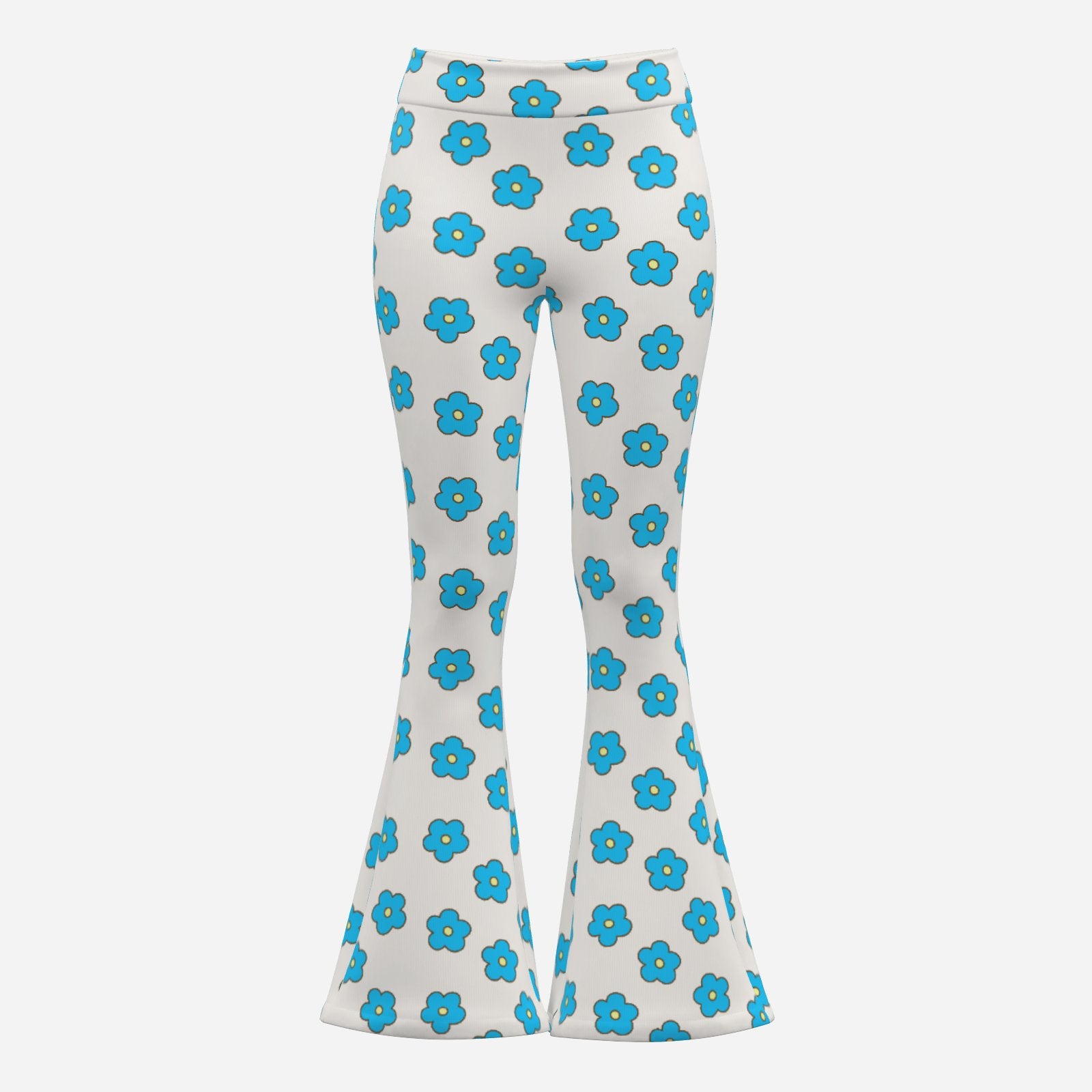70s Turquoise Bell Bottom Pants | Retro Wide Leg Yoga Pants | Turquoise Floral Vintage Flare Leggings Women 