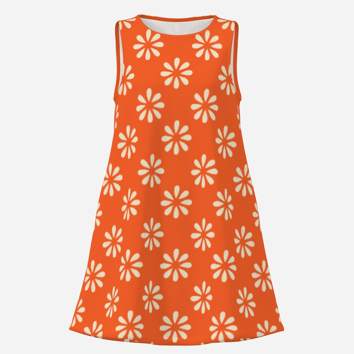 Women's Mod Orange Floral 60s Style Dress | Vintage Inspired Go-Go Mini Dress | Sleeveless Tent Dress