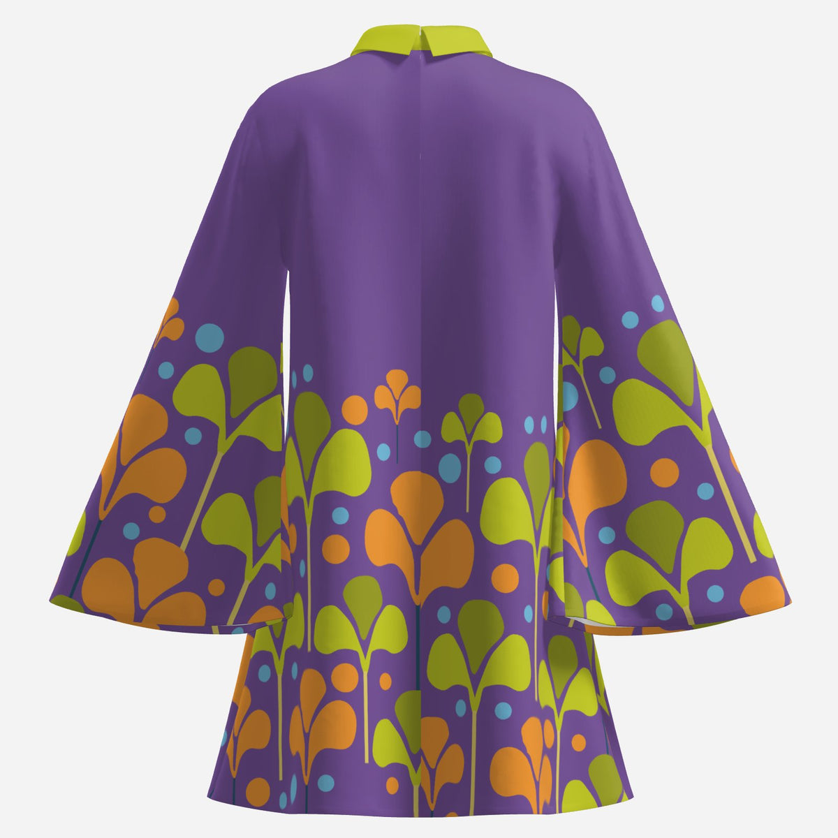 Women's Hippie 70s Purple Bell Sleeve Dress | Retro Floral Tent Dress | Vintage Inspired Boho Dress