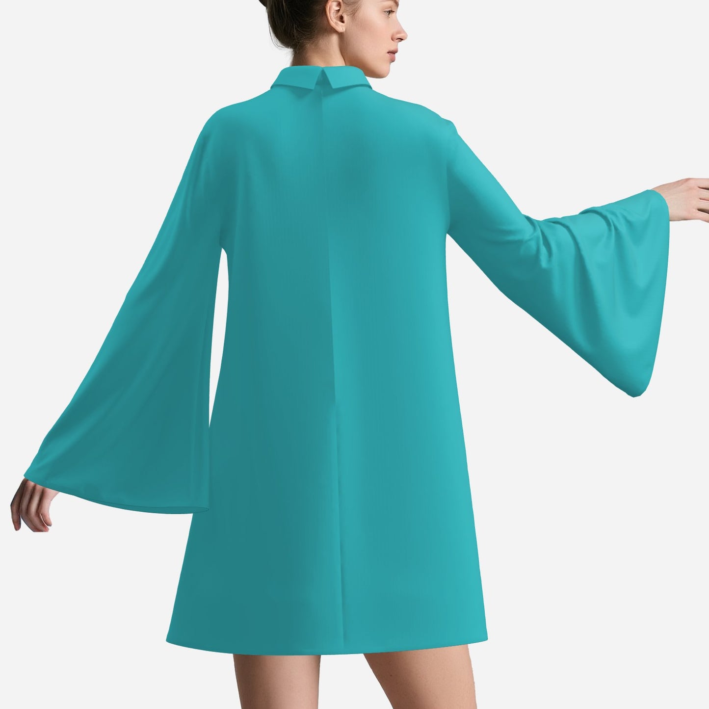 Vintage 70s Turquoise Bell Sleeve Dress | Retro Turtleneck Tent Dress | Boho Hippie Dress