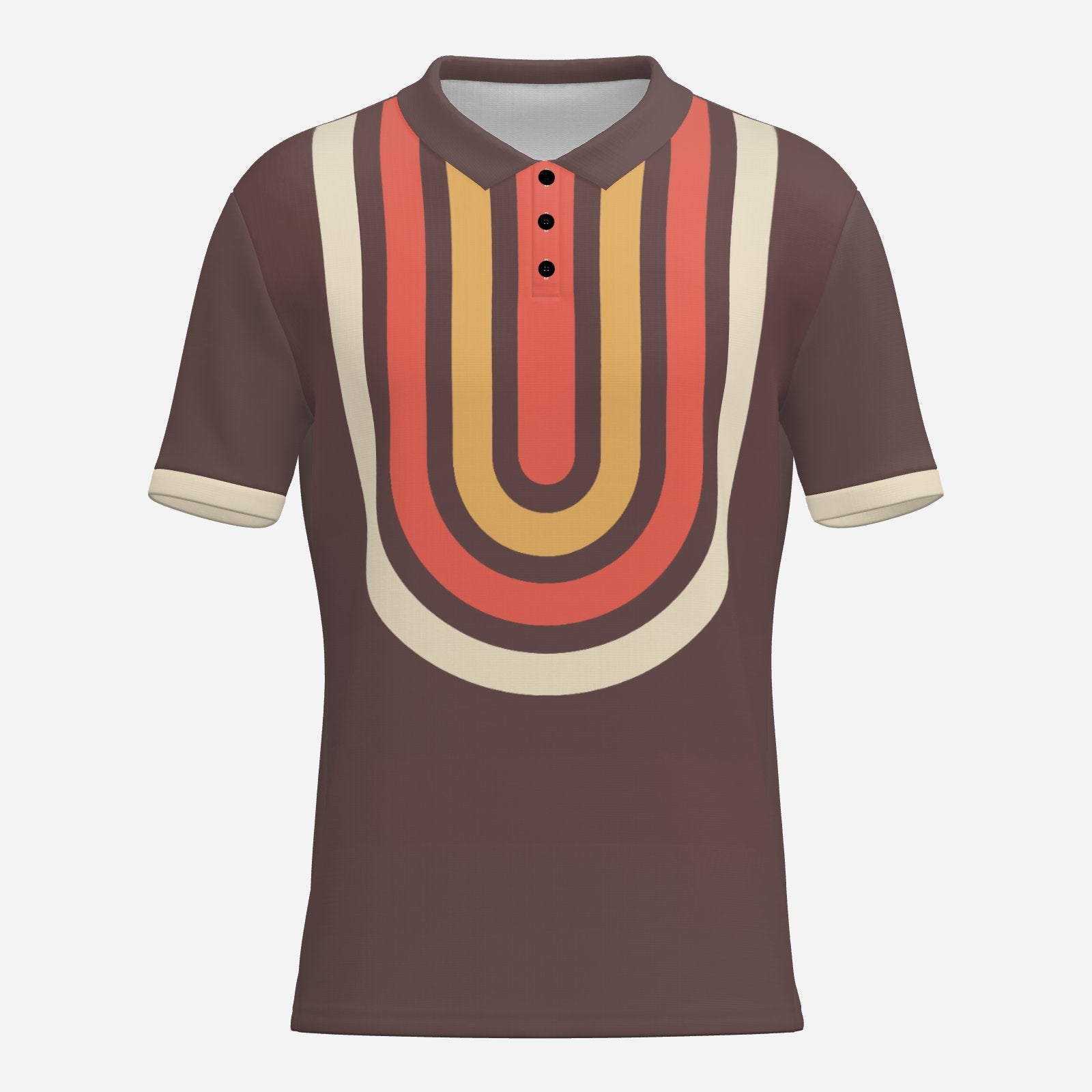 70s Brown Geometric Polo Shirt | UPF 50+ Sun Protection Unisex Polo | Retro Mod Vintage Golf Shirt