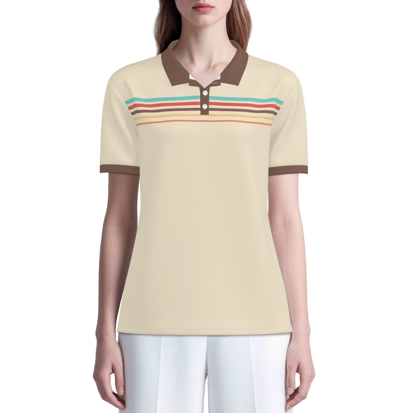 Retro Beige Stripe Polo Shirt | UPF 50+ Sun Protection Unisex Polo | 70s 80s Vintage Golf Shirt